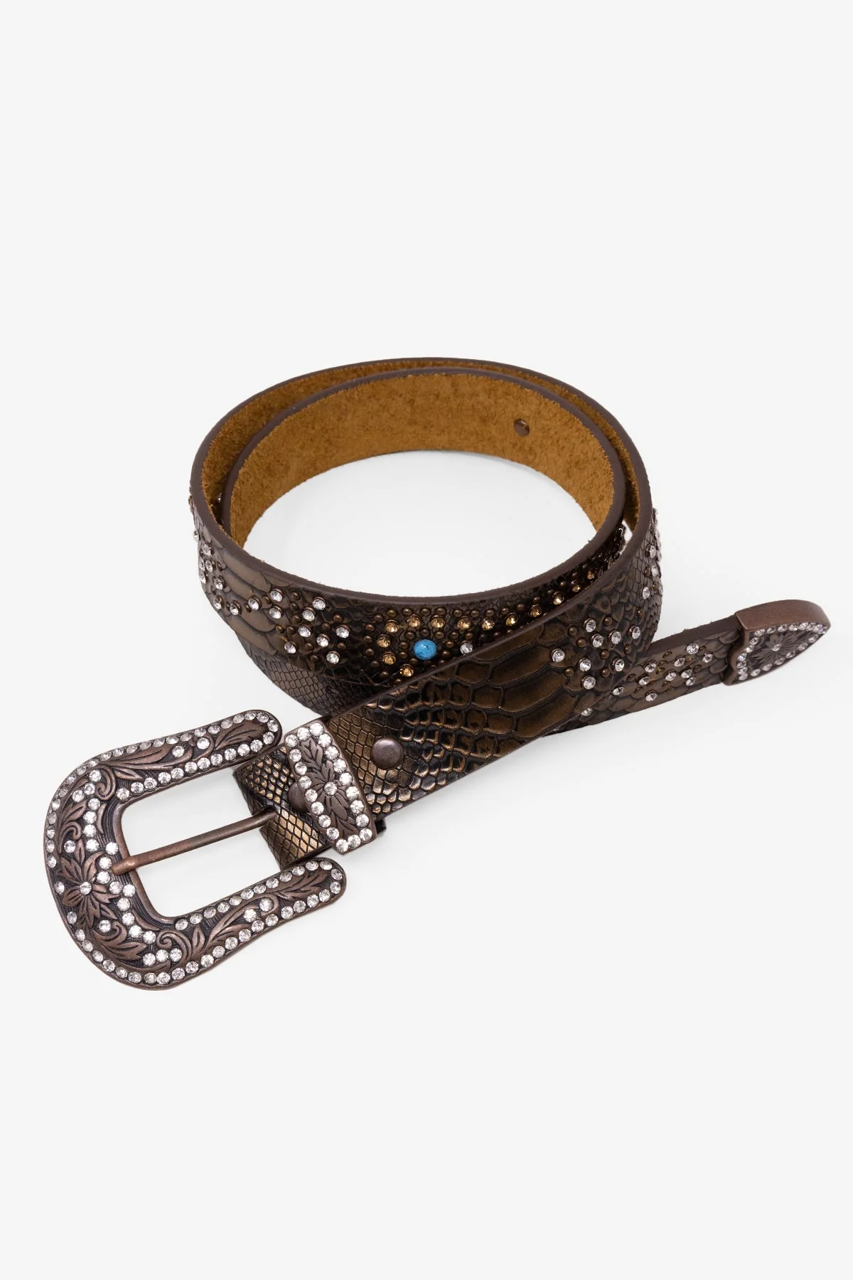 Snake Skin Turquoise Studded Belt - Brown - Image 3
