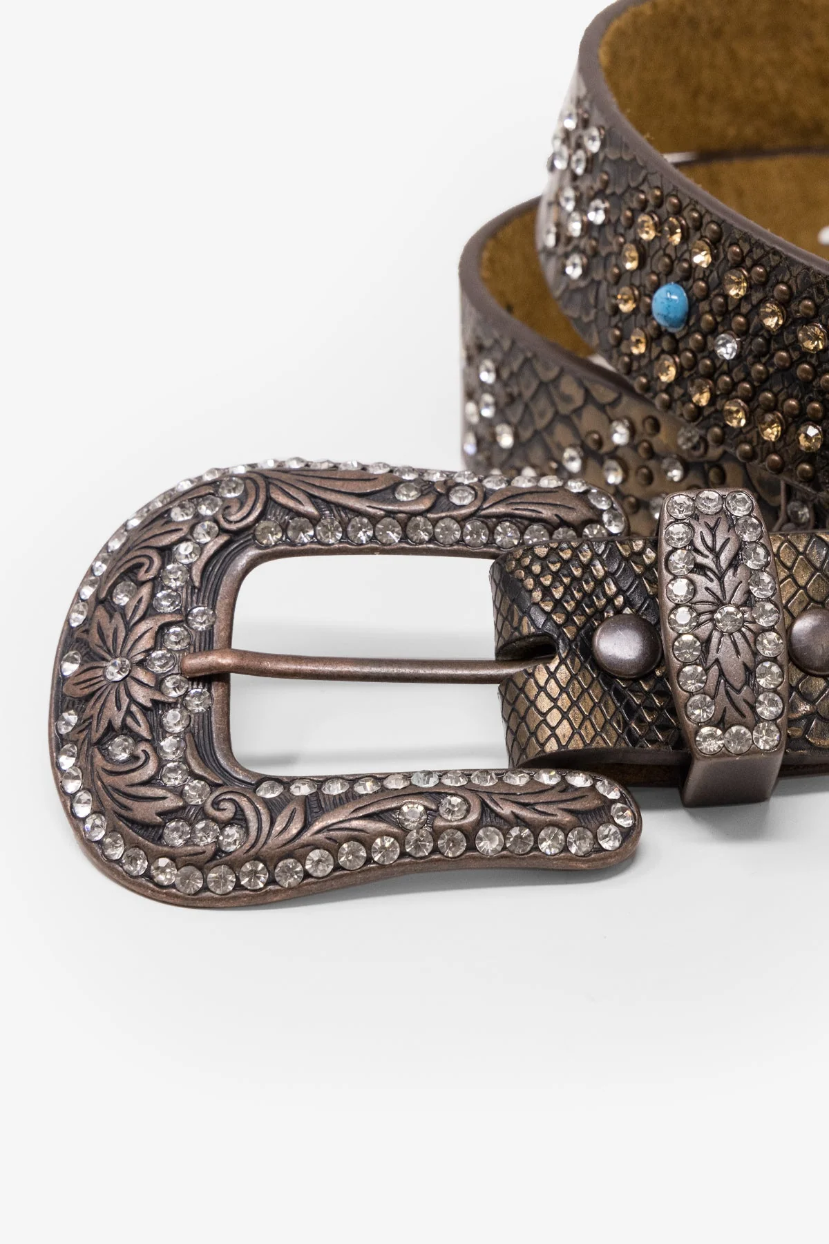 Snake Skin Turquoise Studded Belt - Brown - Image 6
