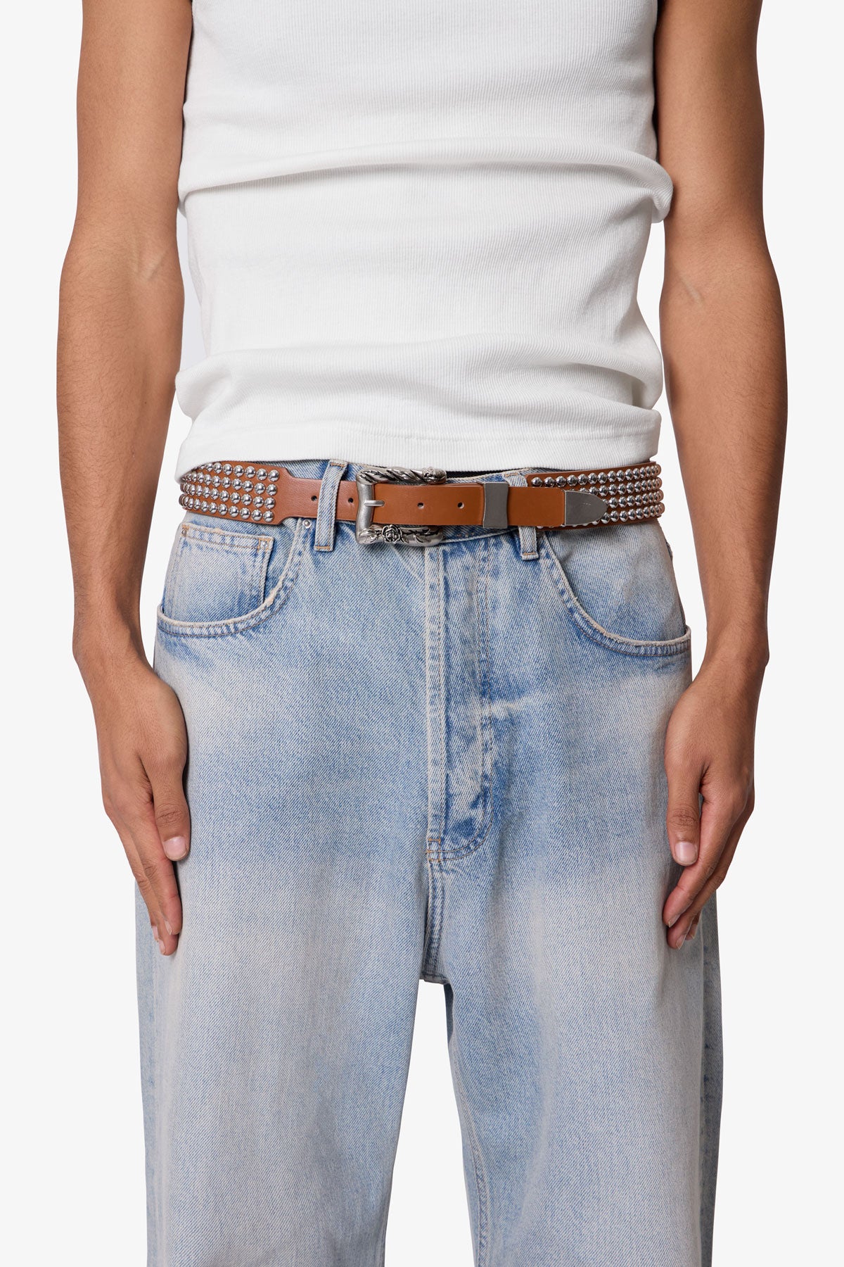 Vintage Studded Belt - Brown - Image 4