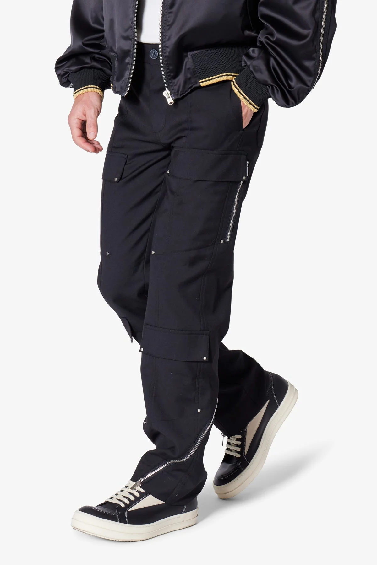 Angled Zip Cargo Pants - Black - Image 6