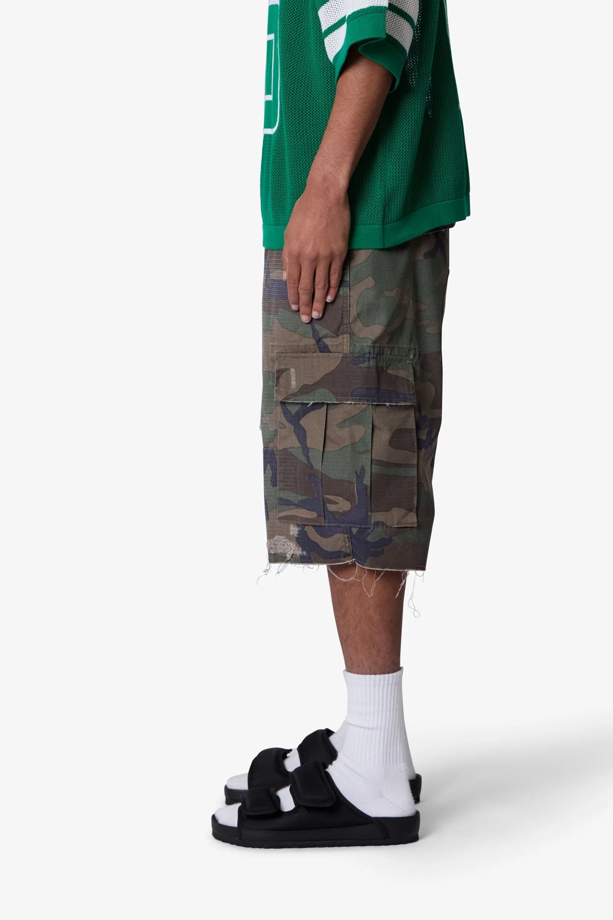 Baggy Distressed Cargo Shorts - Washed Camo - Image 4