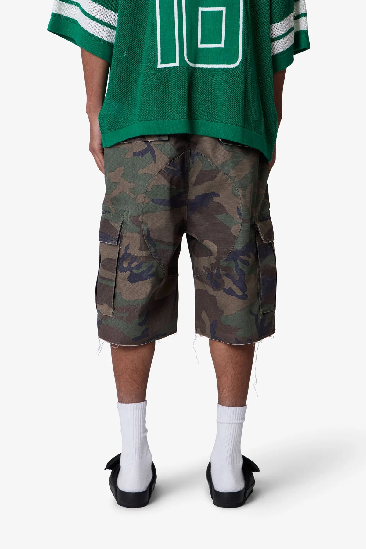 Baggy Distressed Cargo Shorts - Washed Camo - Image 5