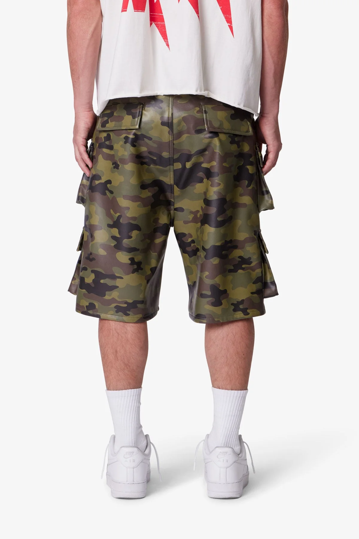 Baggy Leather Cargo Shorts - Camo - Image 5