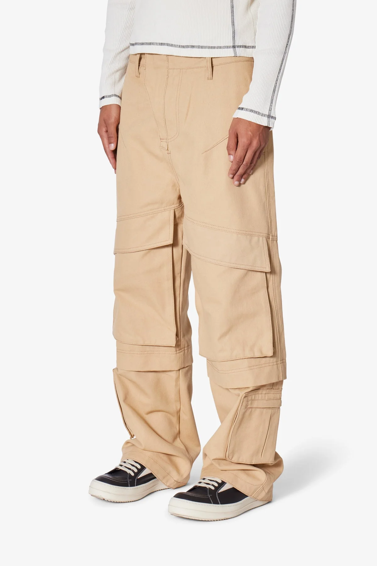 Baggy Slanted Cargo Pants - Khaki - Image 3