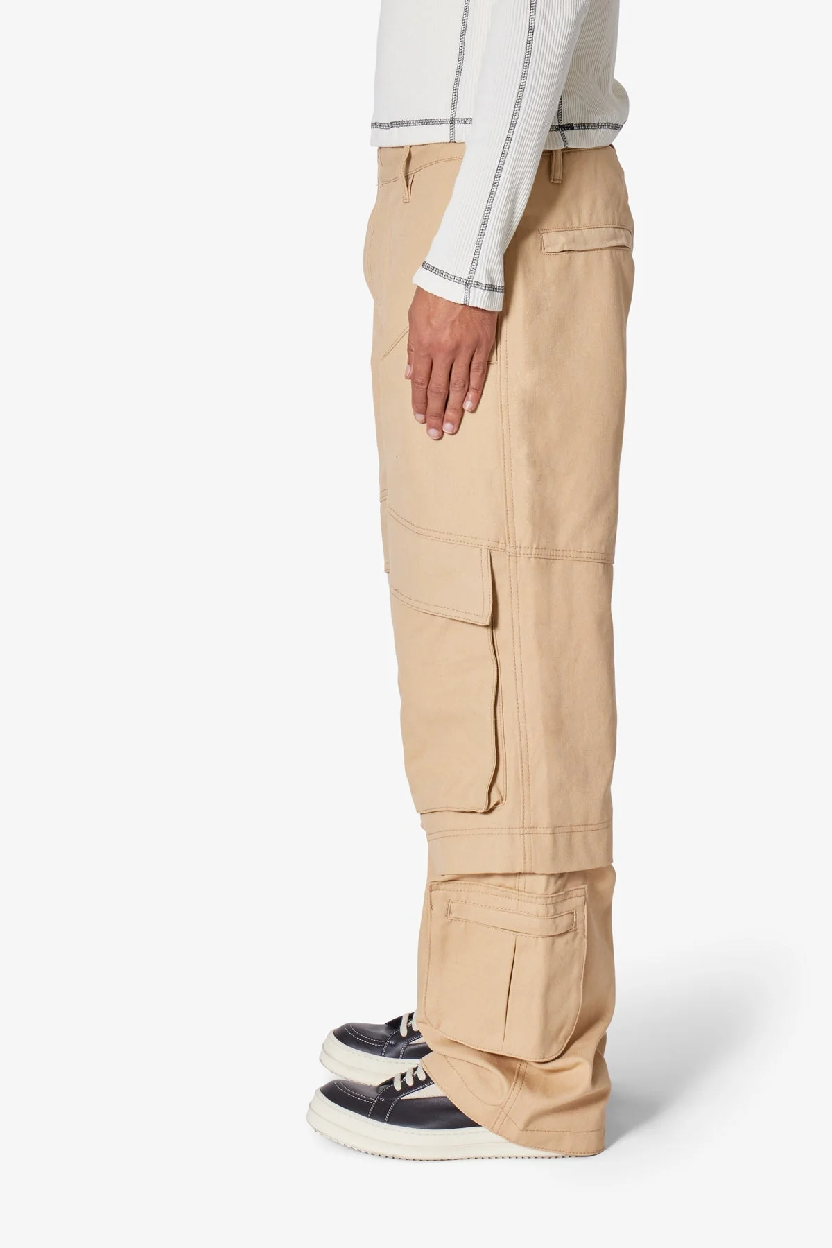 Baggy Slanted Cargo Pants - Khaki - Image 4