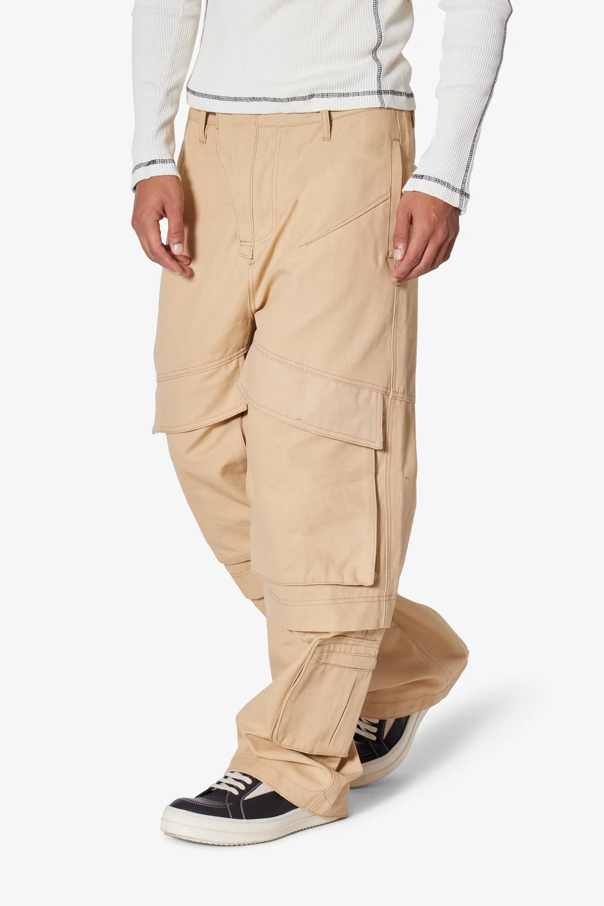 Baggy Slanted Cargo Pants - Khaki - Image 6