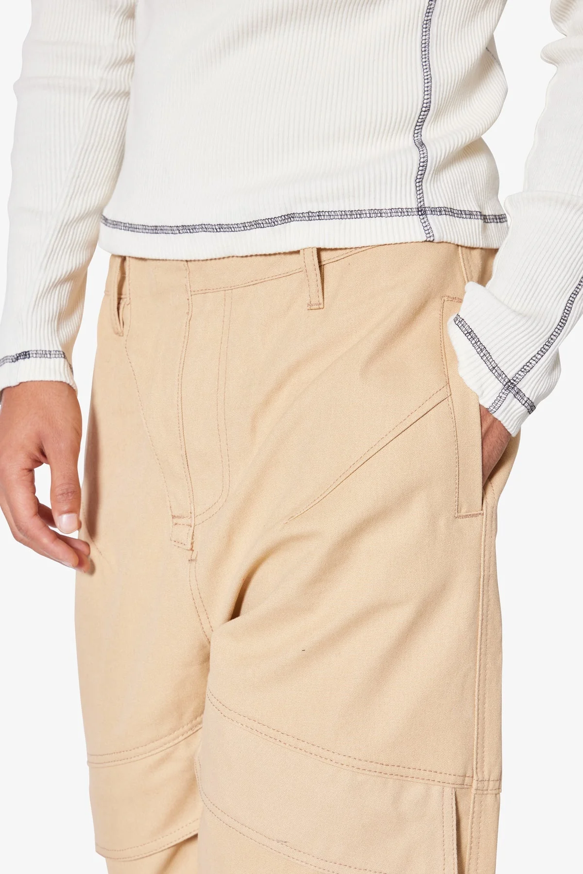 Baggy Slanted Cargo Pants - Khaki - Image 7