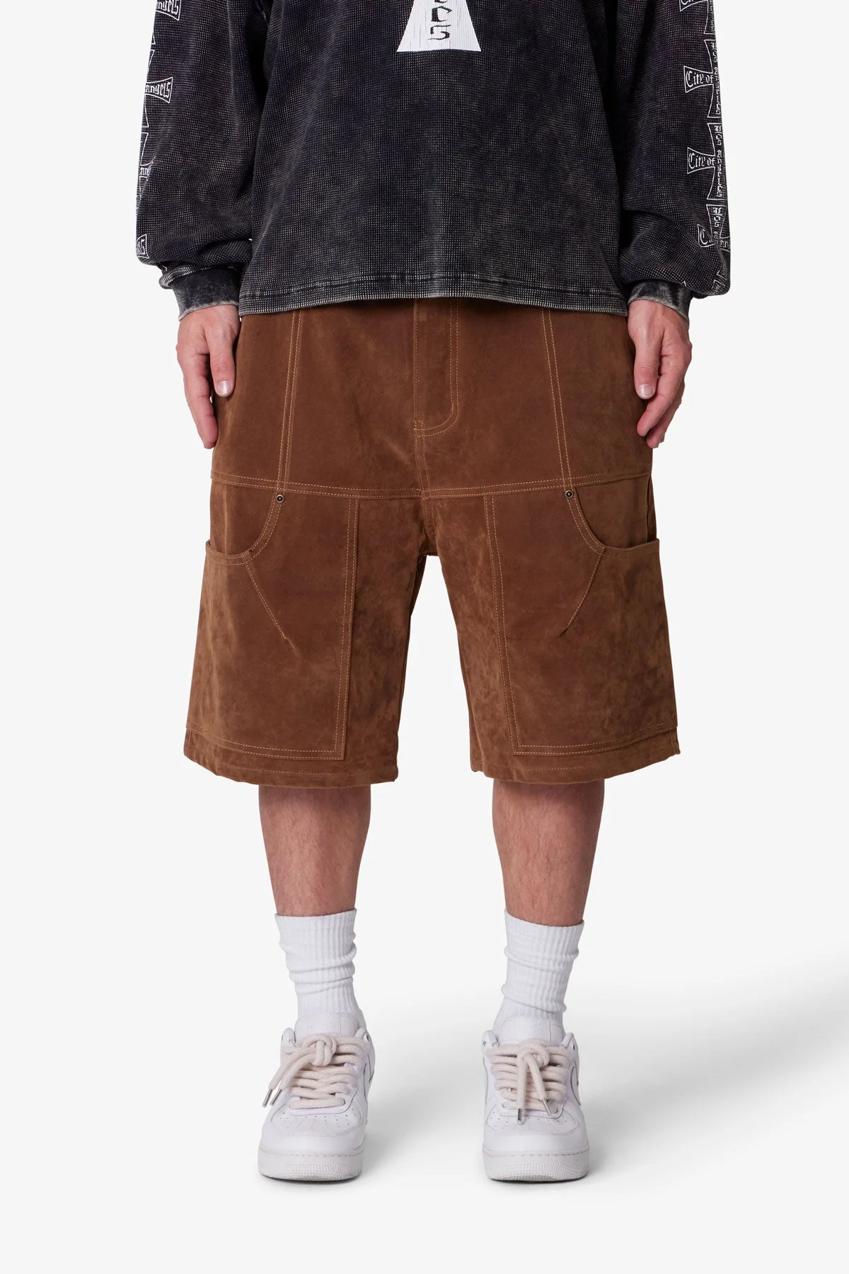 Baggy Suede Work Shorts - Brown - Image 2