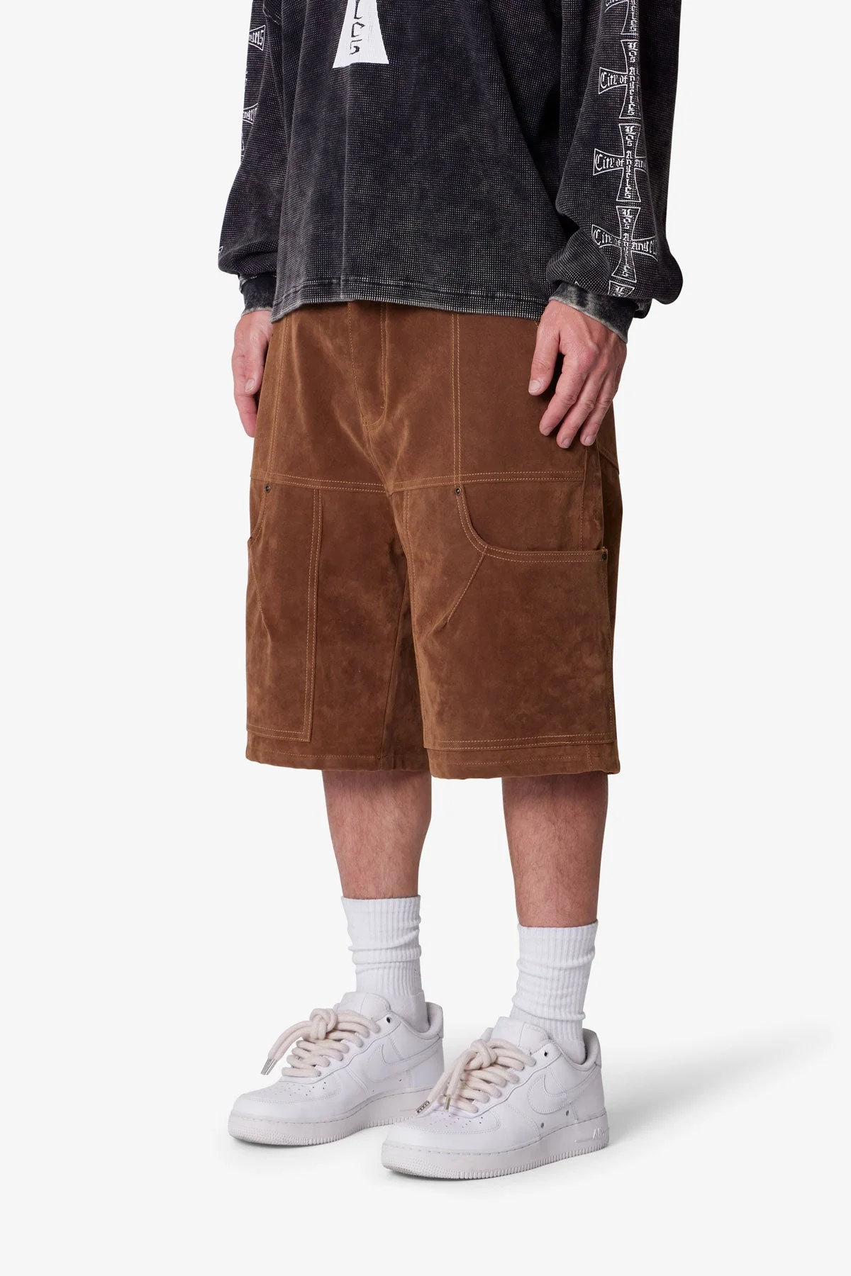 Baggy Suede Work Shorts - Brown - Image 3