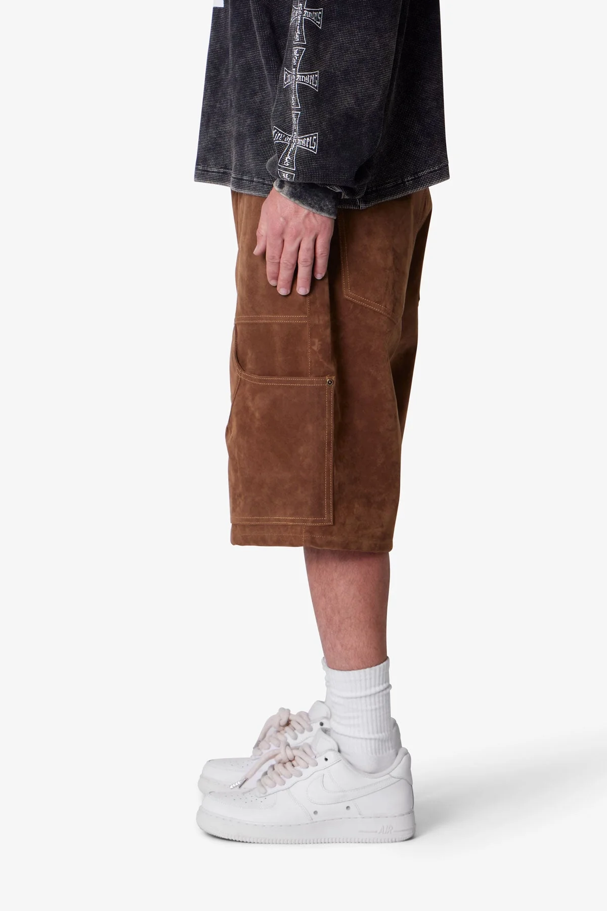 Baggy Suede Work Shorts - Brown - Image 4