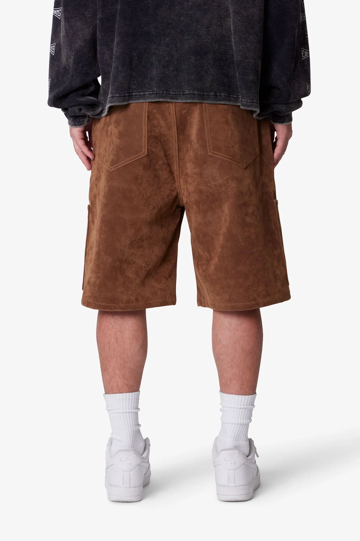 Baggy Suede Work Shorts - Brown - Image 5