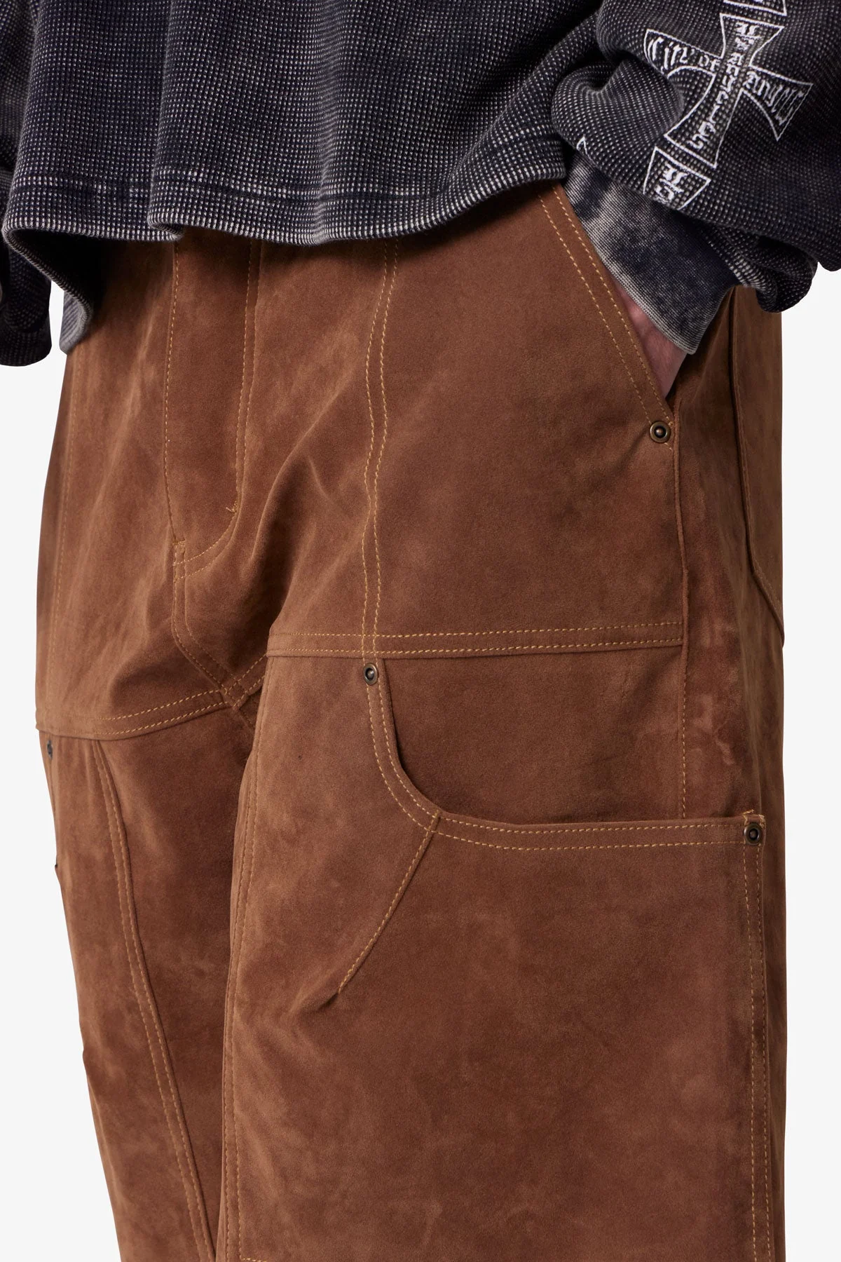 Baggy Suede Work Shorts - Brown - Image 7