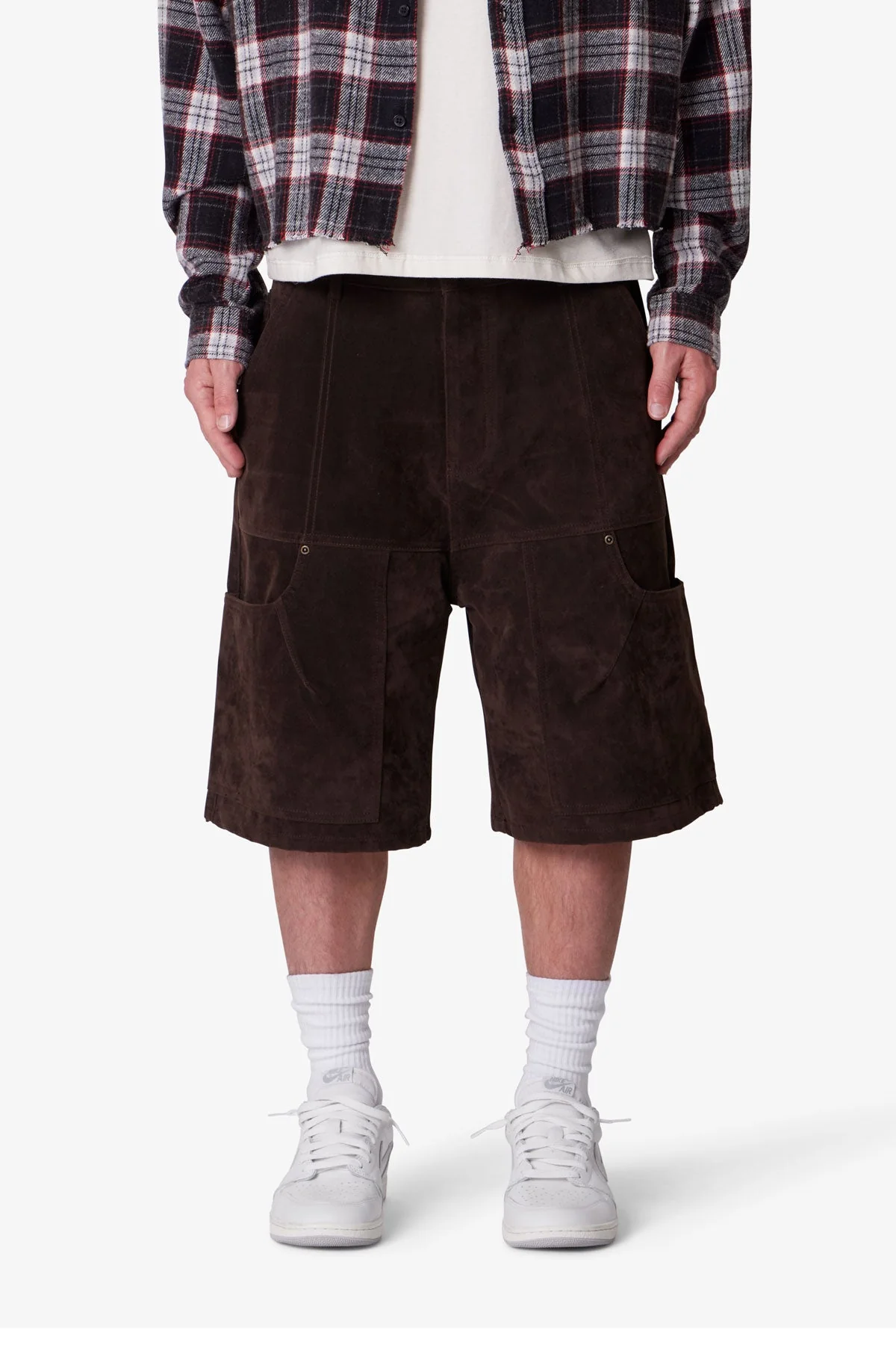 Baggy Suede Work Shorts - Dark Brown