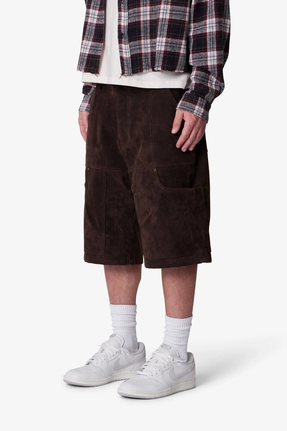 Baggy Suede Work Shorts - Dark Brown - Image 3