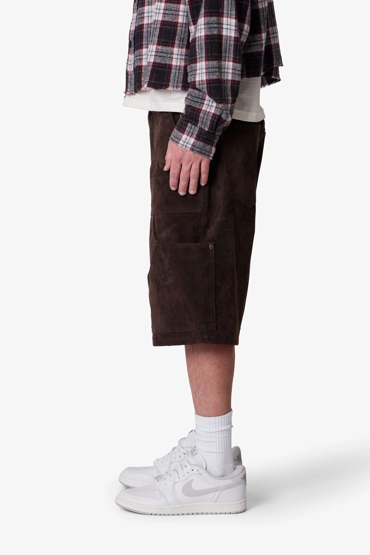 Baggy Suede Work Shorts - Dark Brown - Image 4