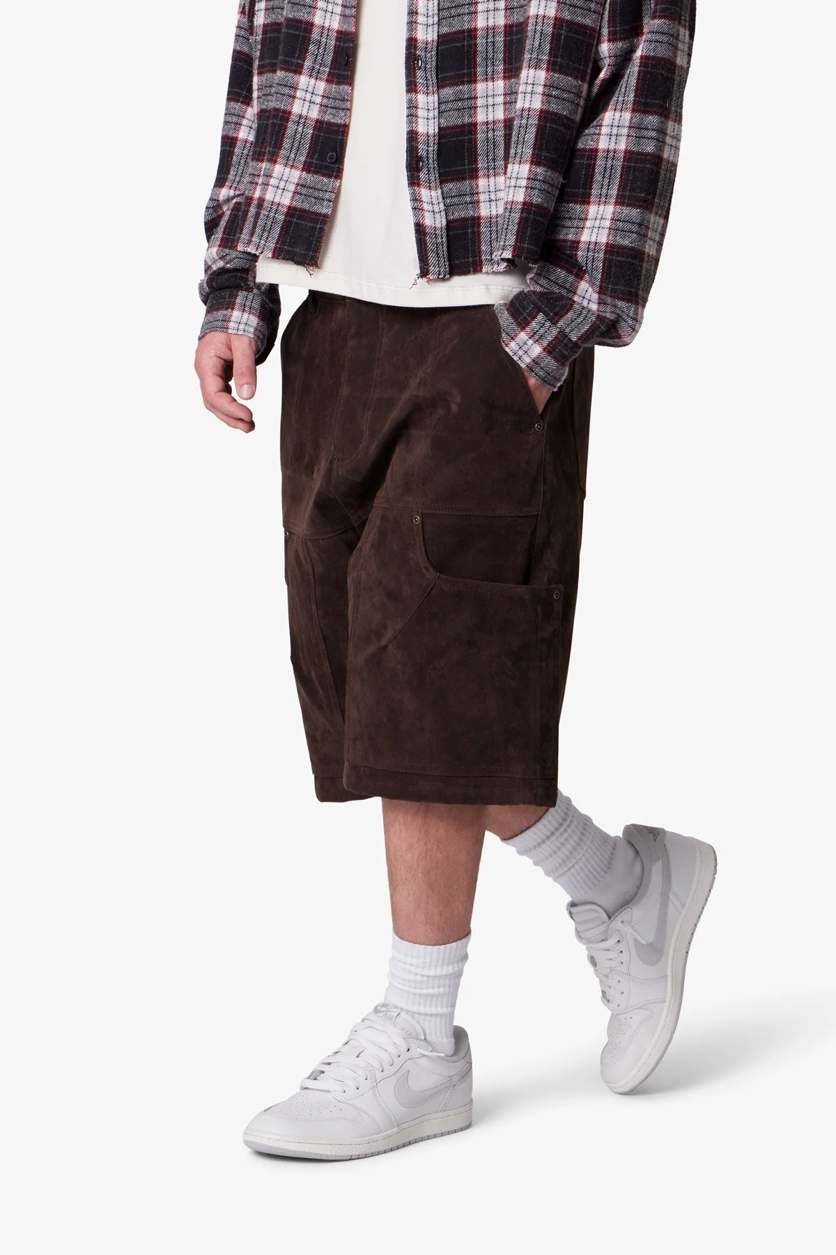 Baggy Suede Work Shorts - Dark Brown - Image 6