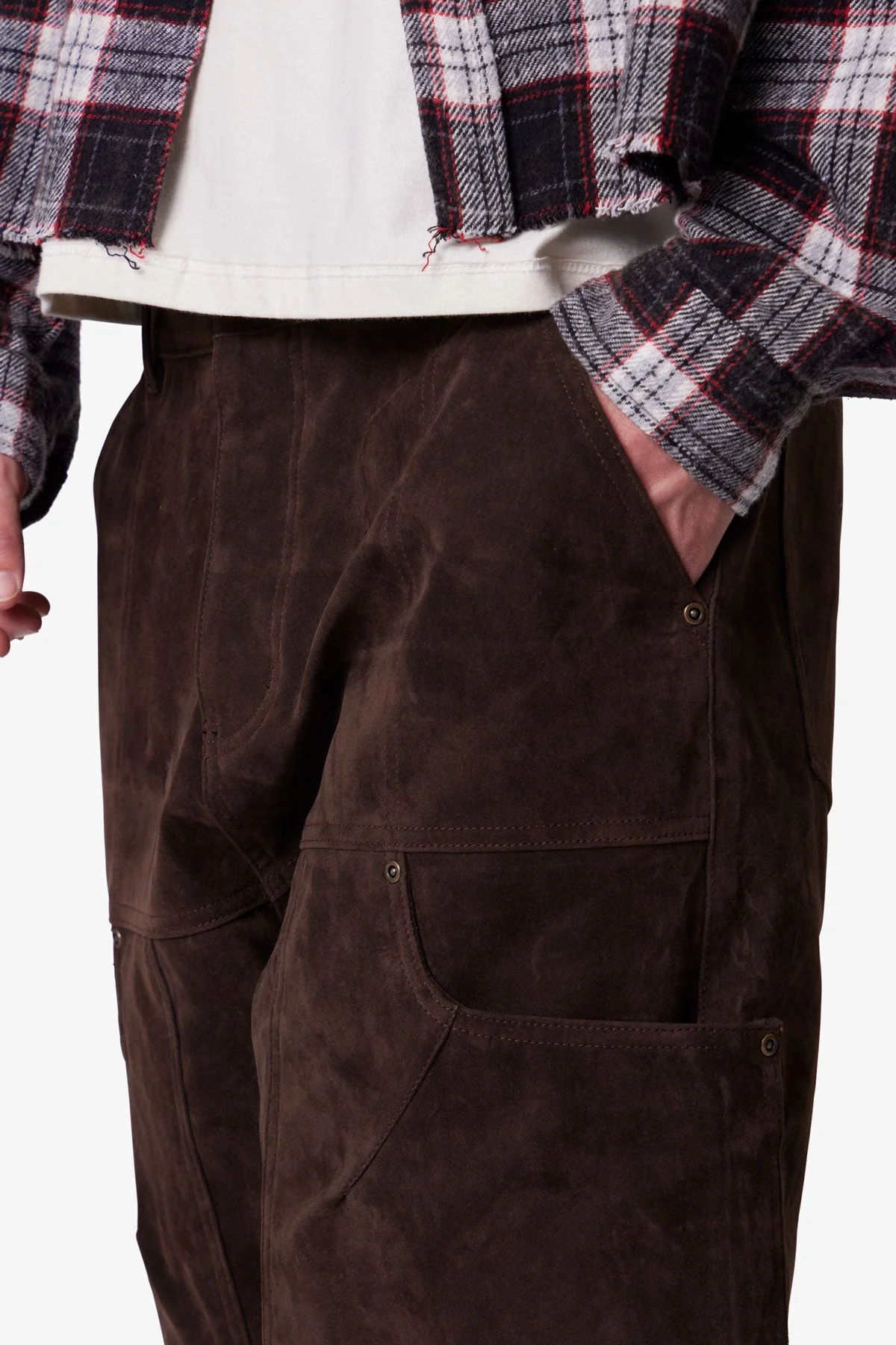 Baggy Suede Work Shorts - Dark Brown - Image 7