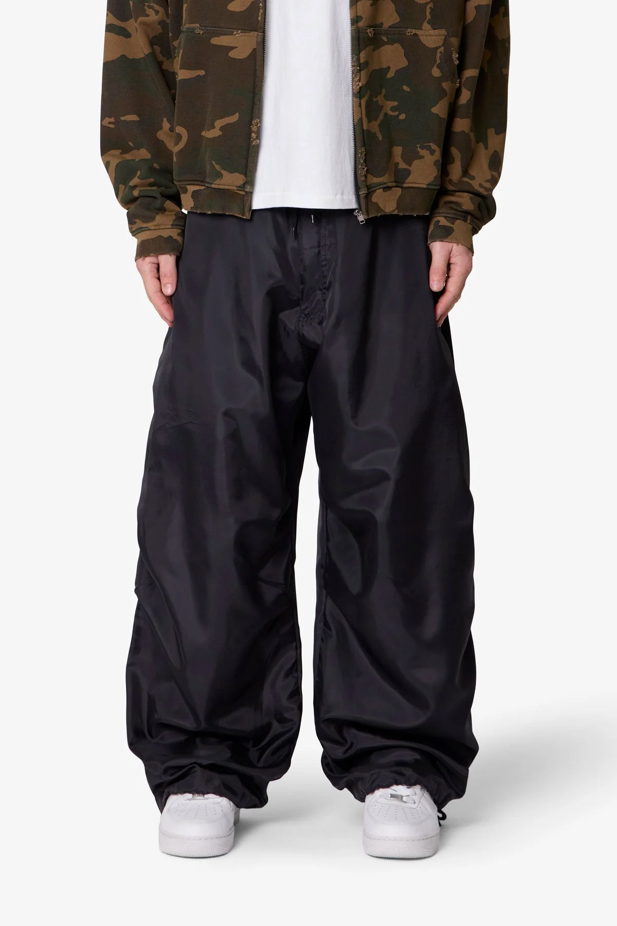 Cinched Baggy Nylon Pants - Black - Image 2