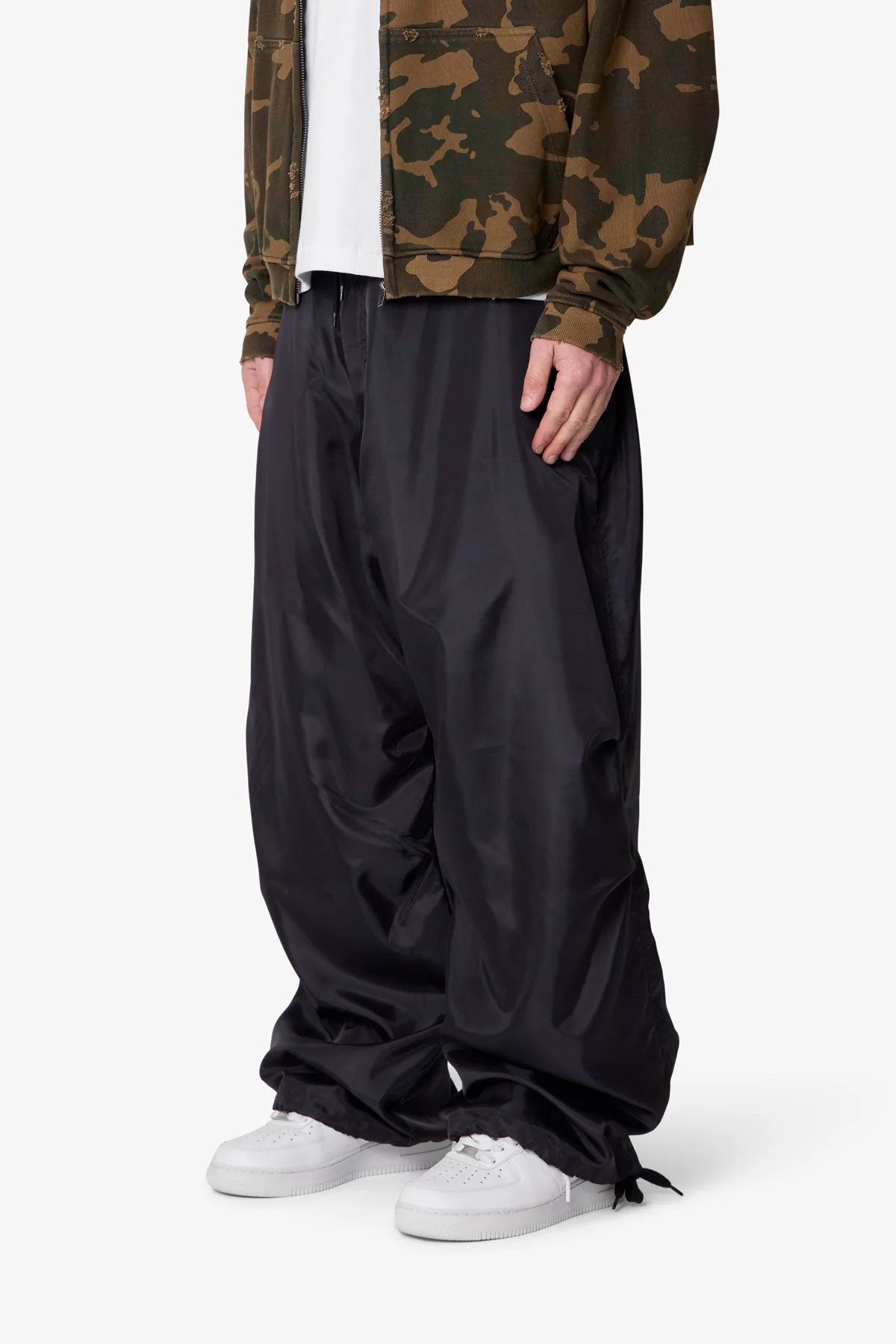 Cinched Baggy Nylon Pants - Black - Image 3