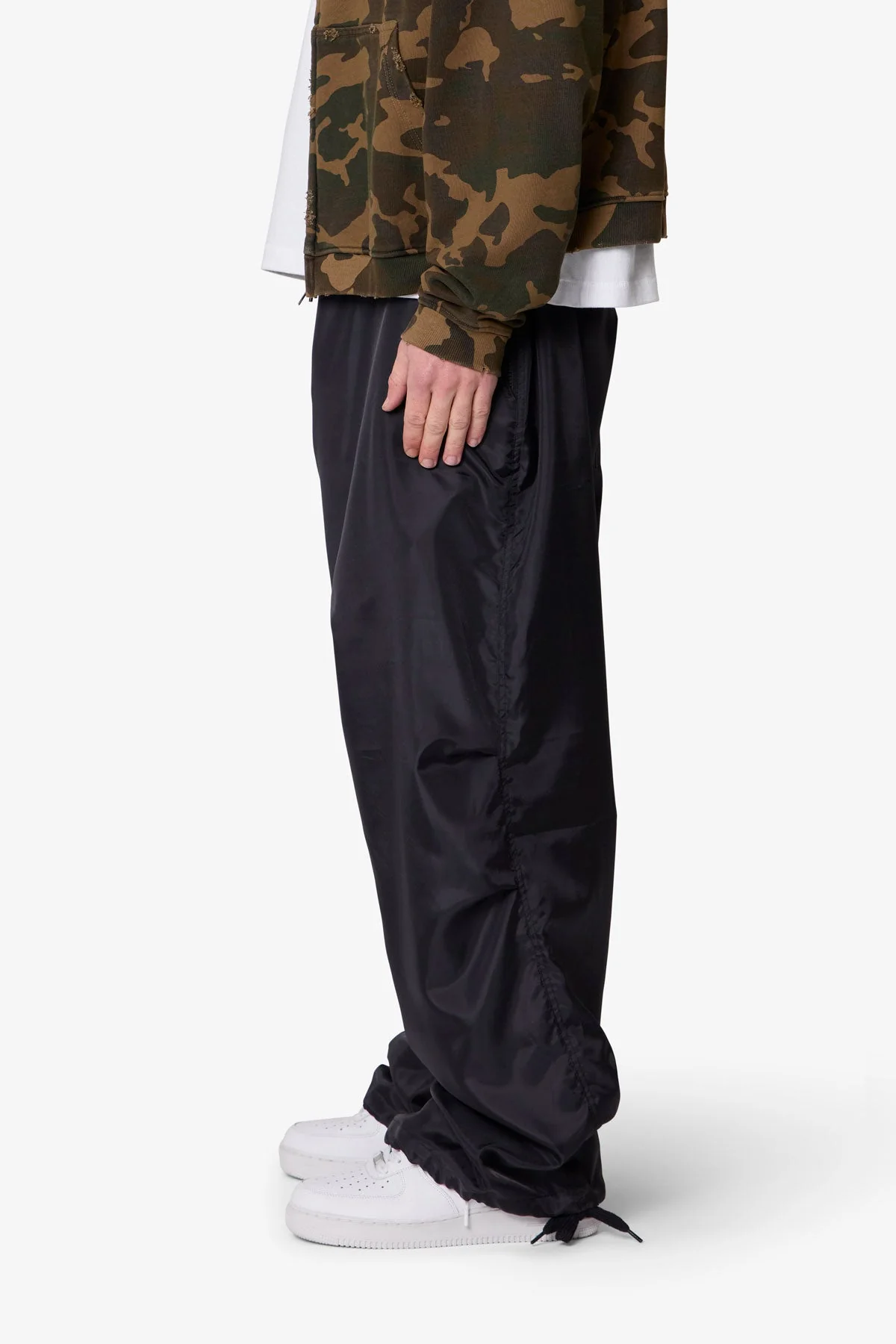 Cinched Baggy Nylon Pants - Black - Image 4