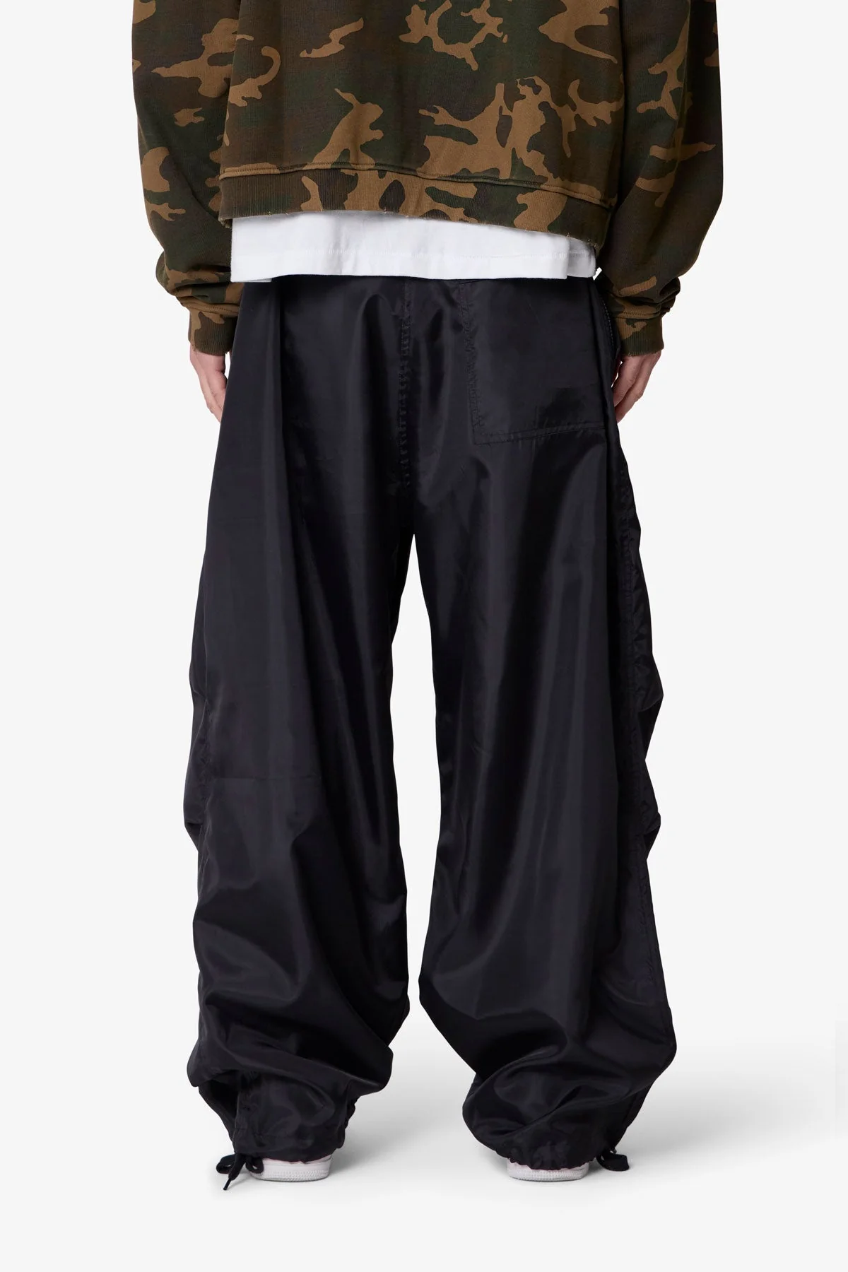 Cinched Baggy Nylon Pants - Black - Image 5