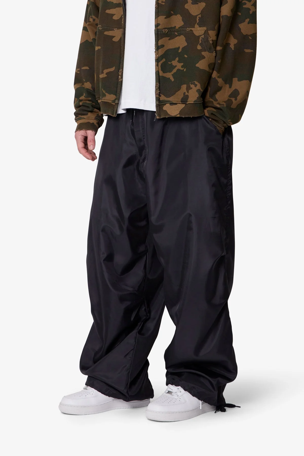 Cinched Baggy Nylon Pants - Black - Image 6