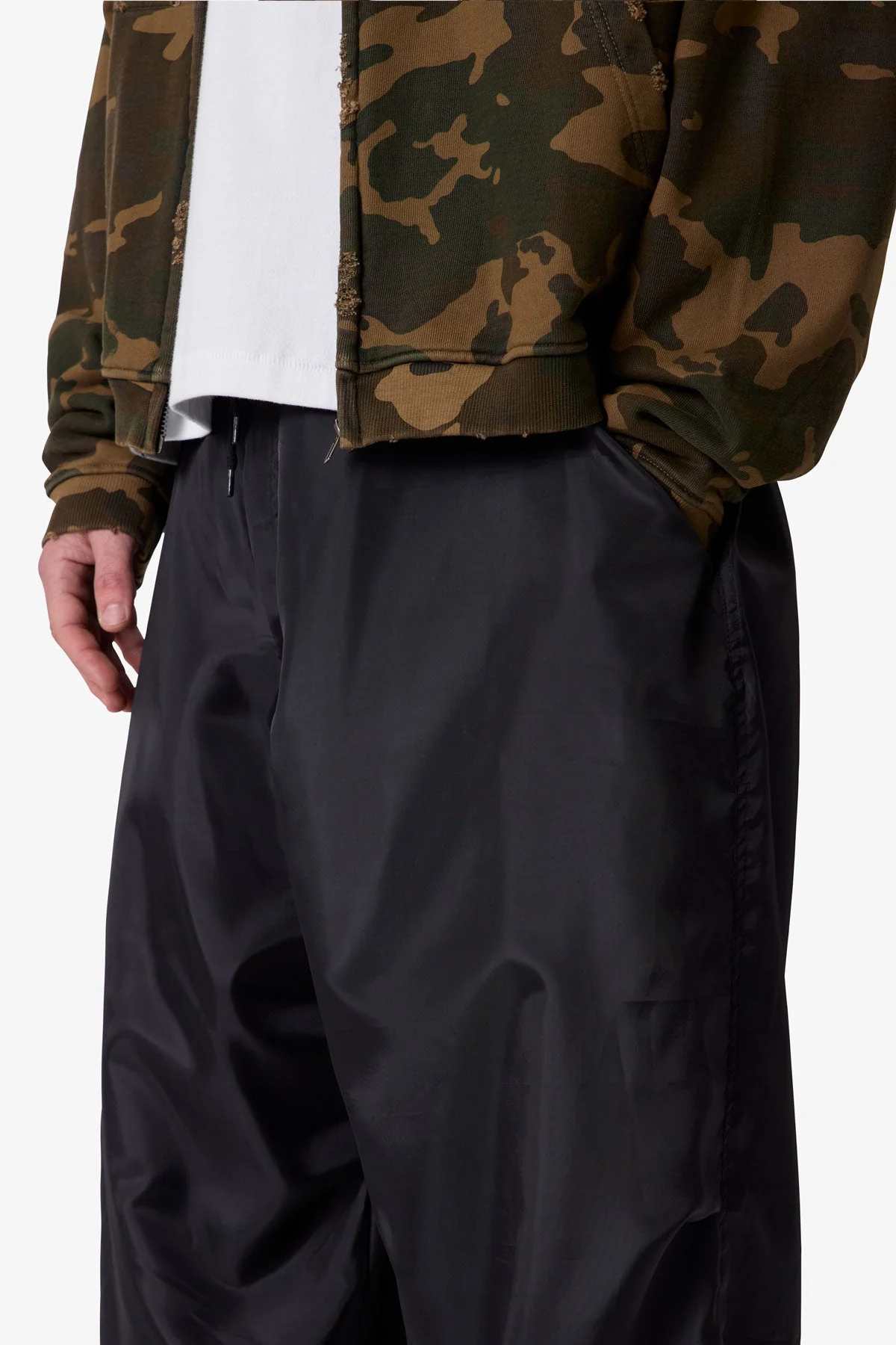 Cinched Baggy Nylon Pants - Black - Image 7