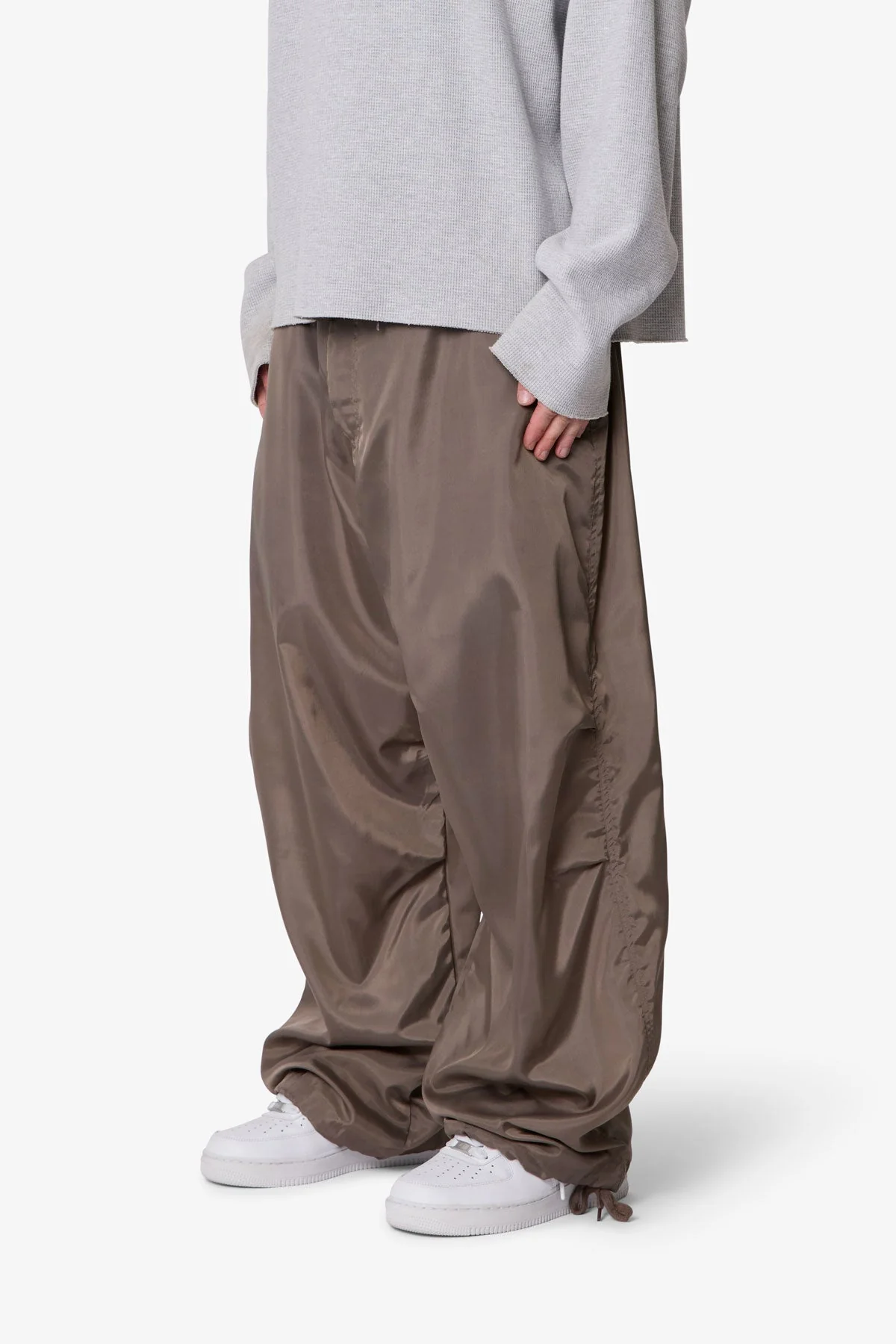 Cinched Baggy Nylon Pants - Olive - Image 3