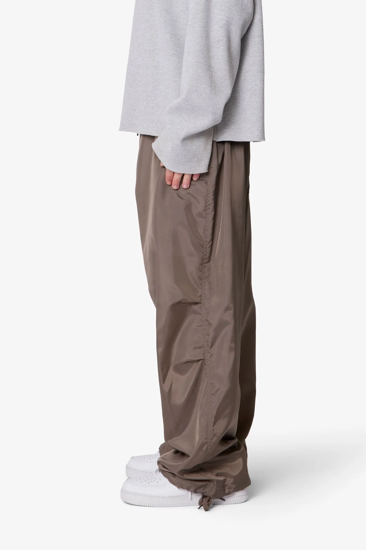 Cinched Baggy Nylon Pants - Olive - Image 4