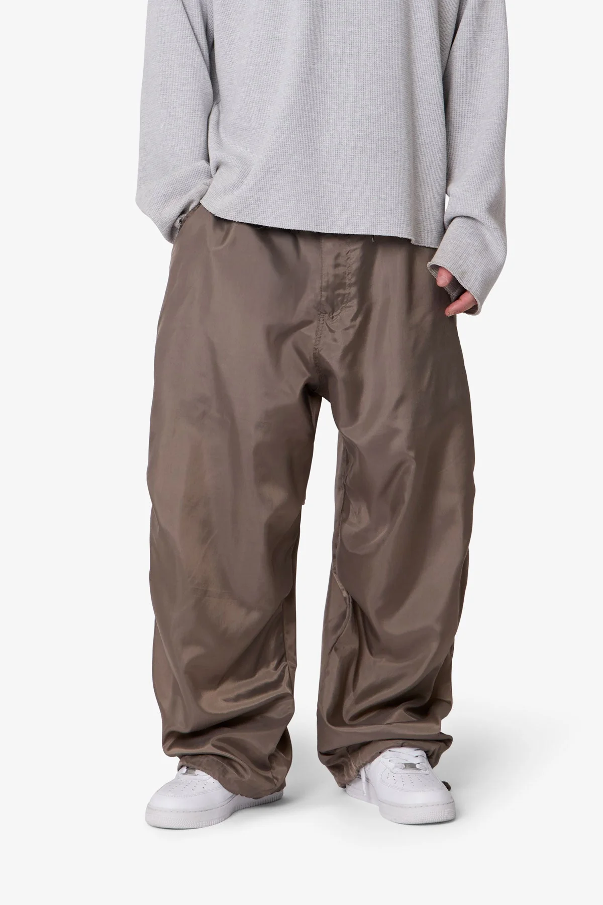 Cinched Baggy Nylon Pants - Olive - Image 6