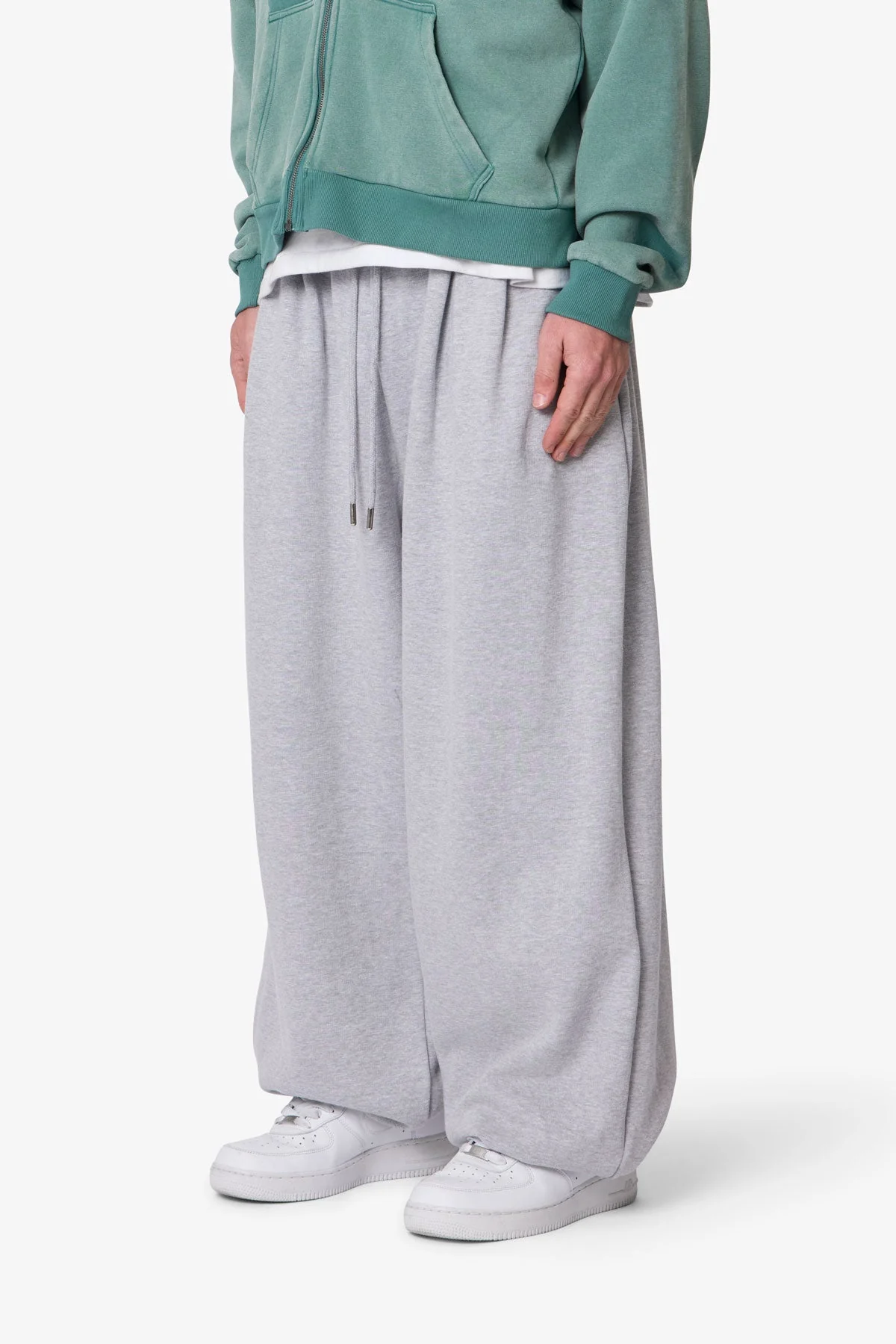 Cinched Baggy Sweatpants - Heather Grey - Image 3