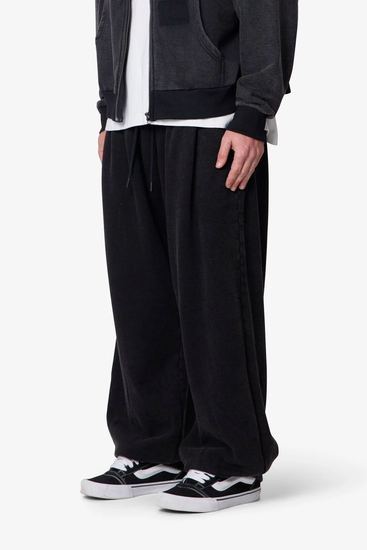 Cinched Baggy Sweatpants - Washed Black - Image 3