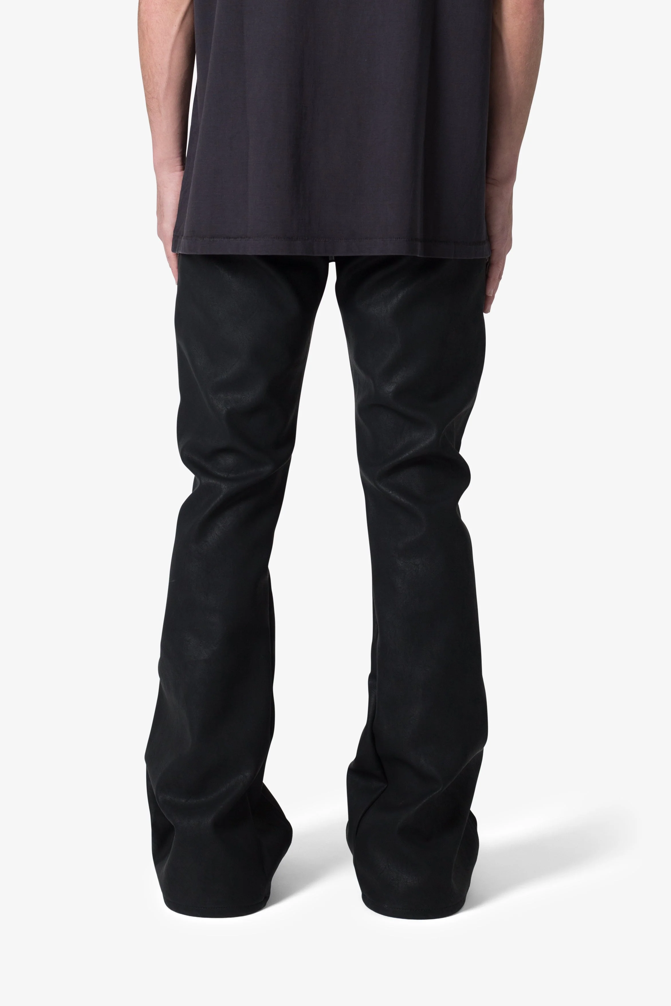 D519 Leather Zipper Flare Pants - Black - Image 5
