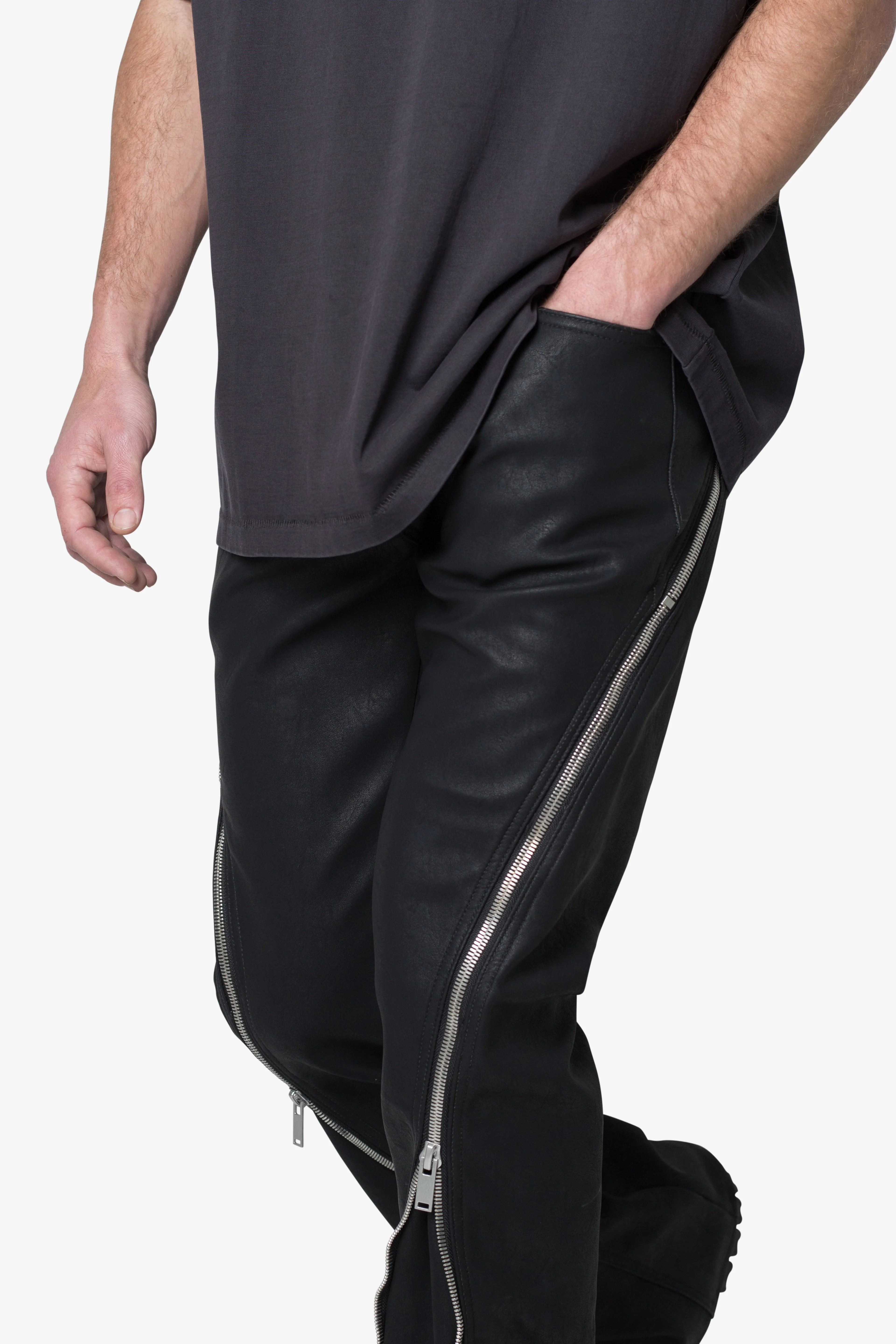 D519 Leather Zipper Flare Pants - Black - Image 7