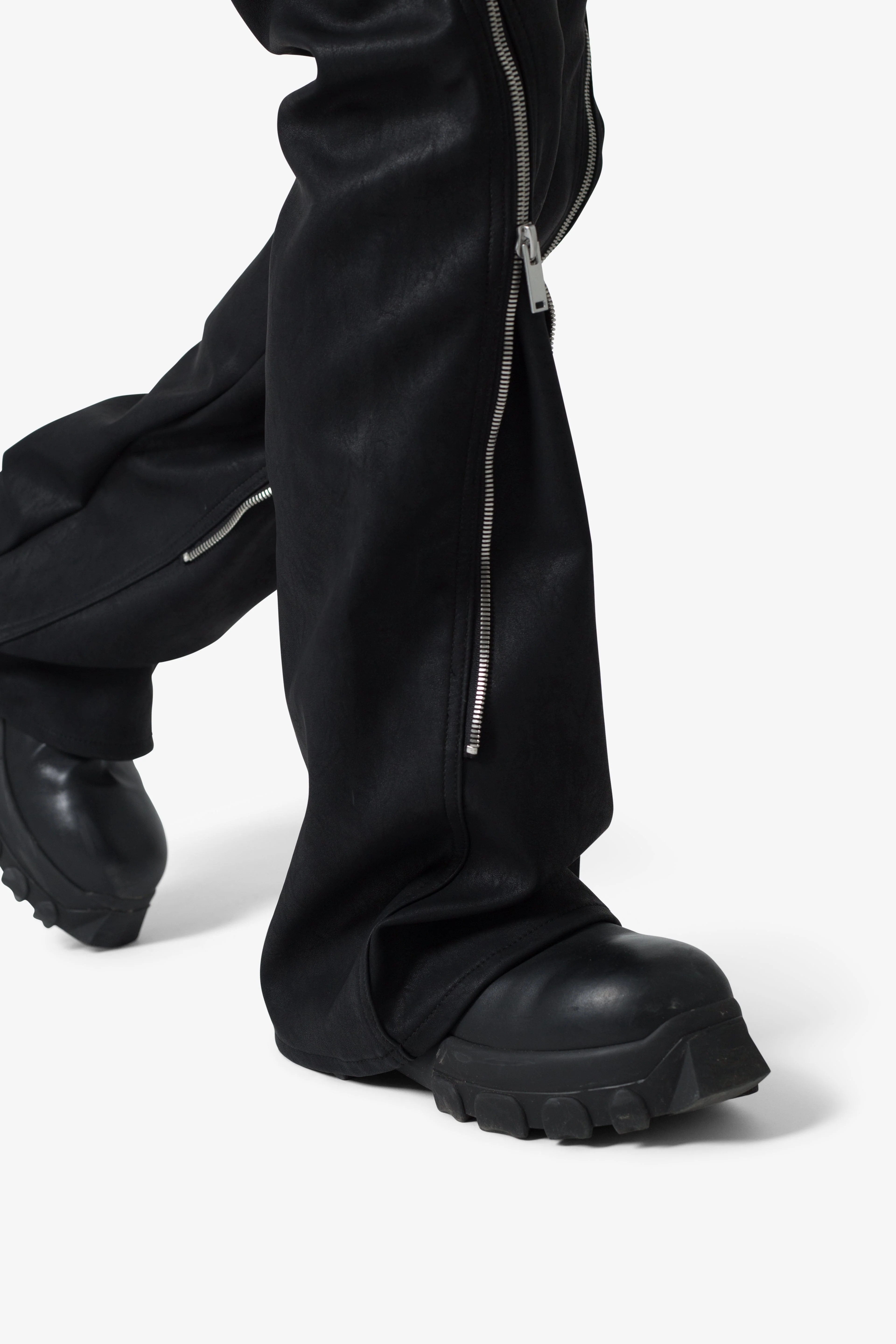 D519 Leather Zipper Flare Pants - Black - Image 8