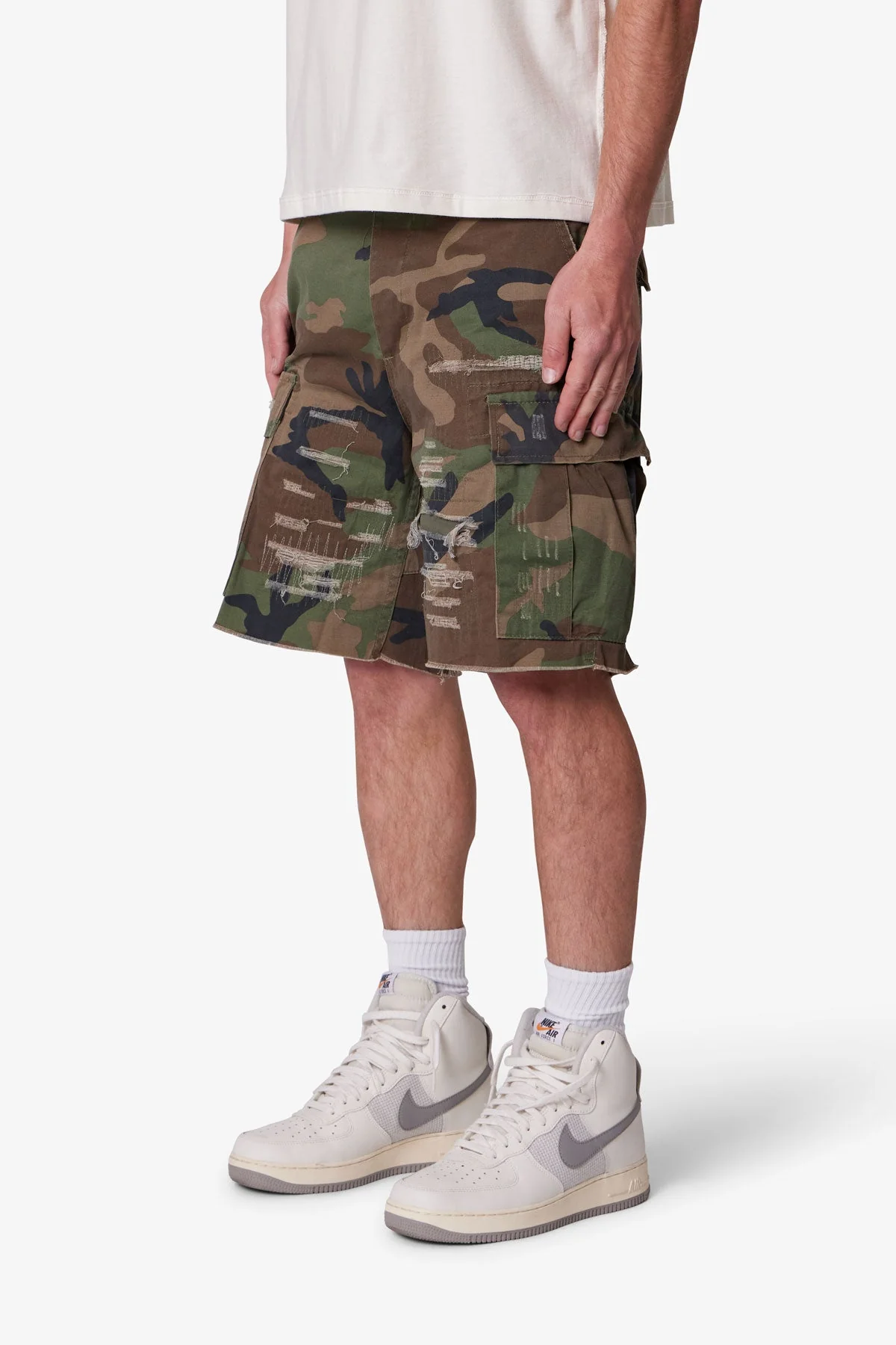 Distressed Cargo Shorts - Camo - Image 3