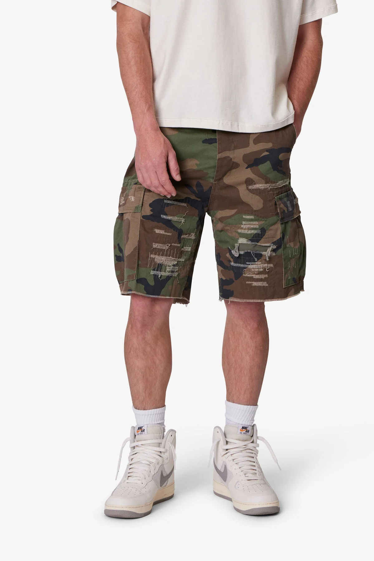Distressed Cargo Shorts - Camo - Image 6