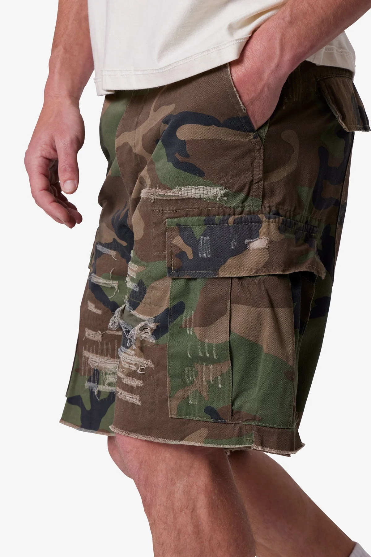 Distressed Cargo Shorts - Camo - Image 7
