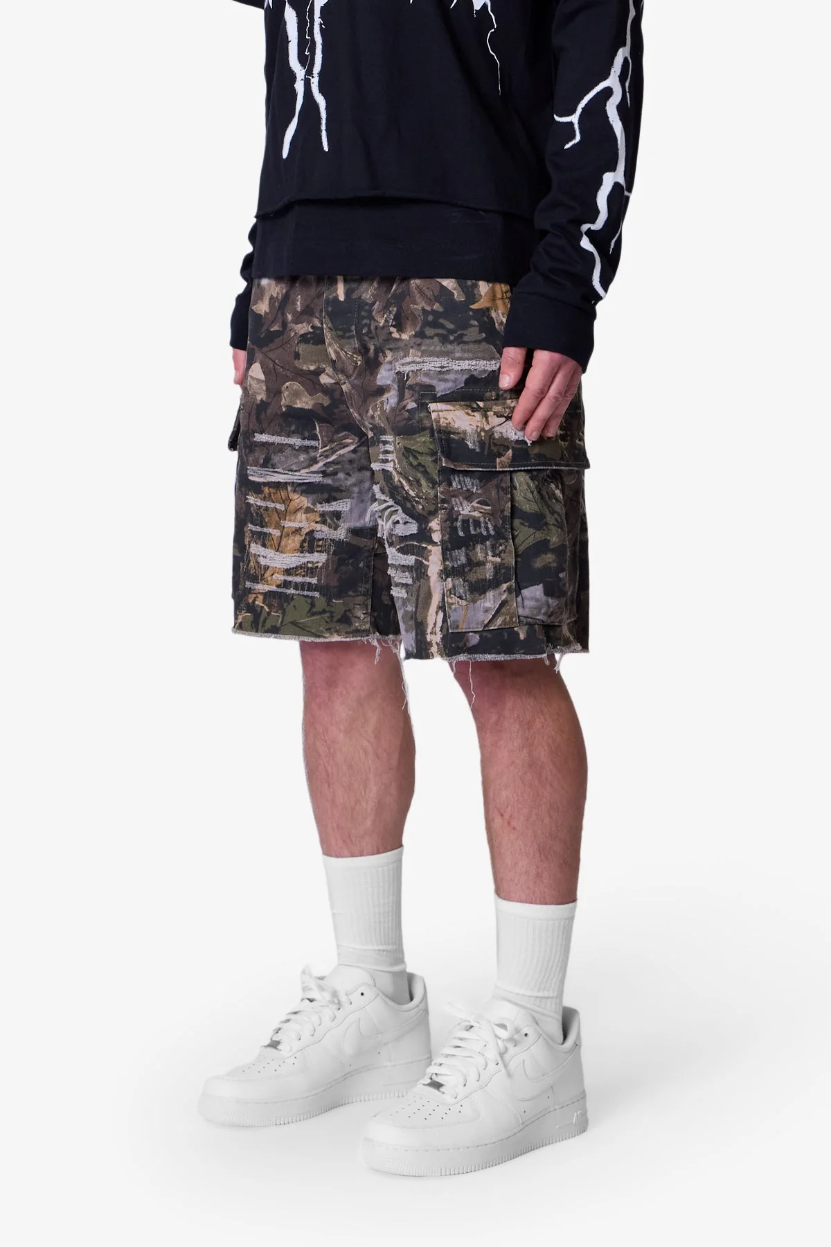 Distressed Cargo Shorts - Forest Camo - Image 3