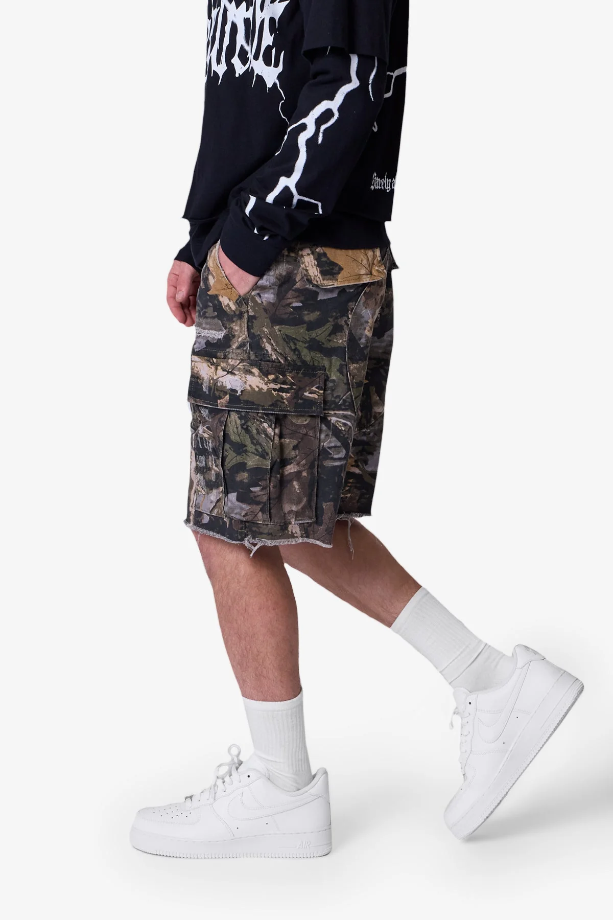 Distressed Cargo Shorts - Forest Camo - Image 4