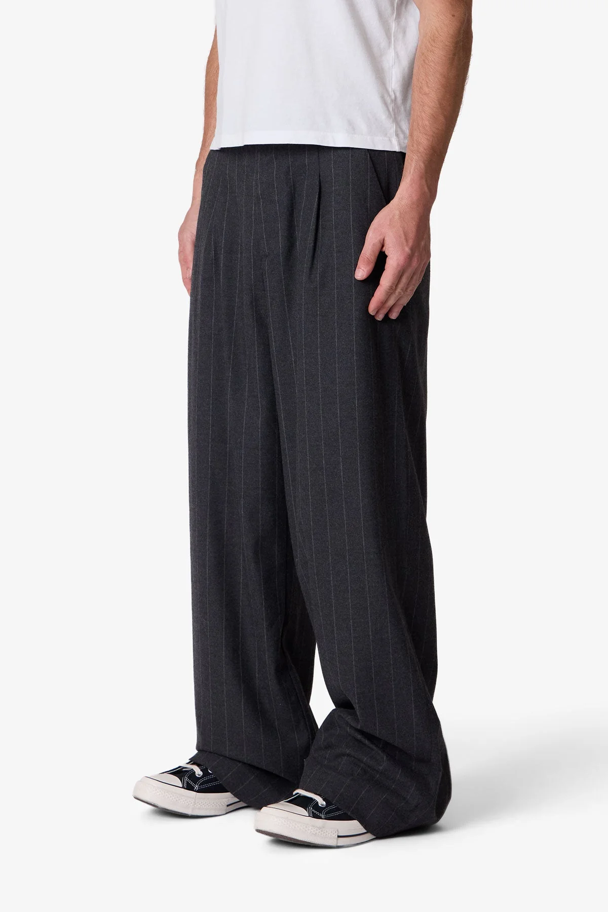 Easy Pleated Stripe Trouser - Grey/White - Image 3