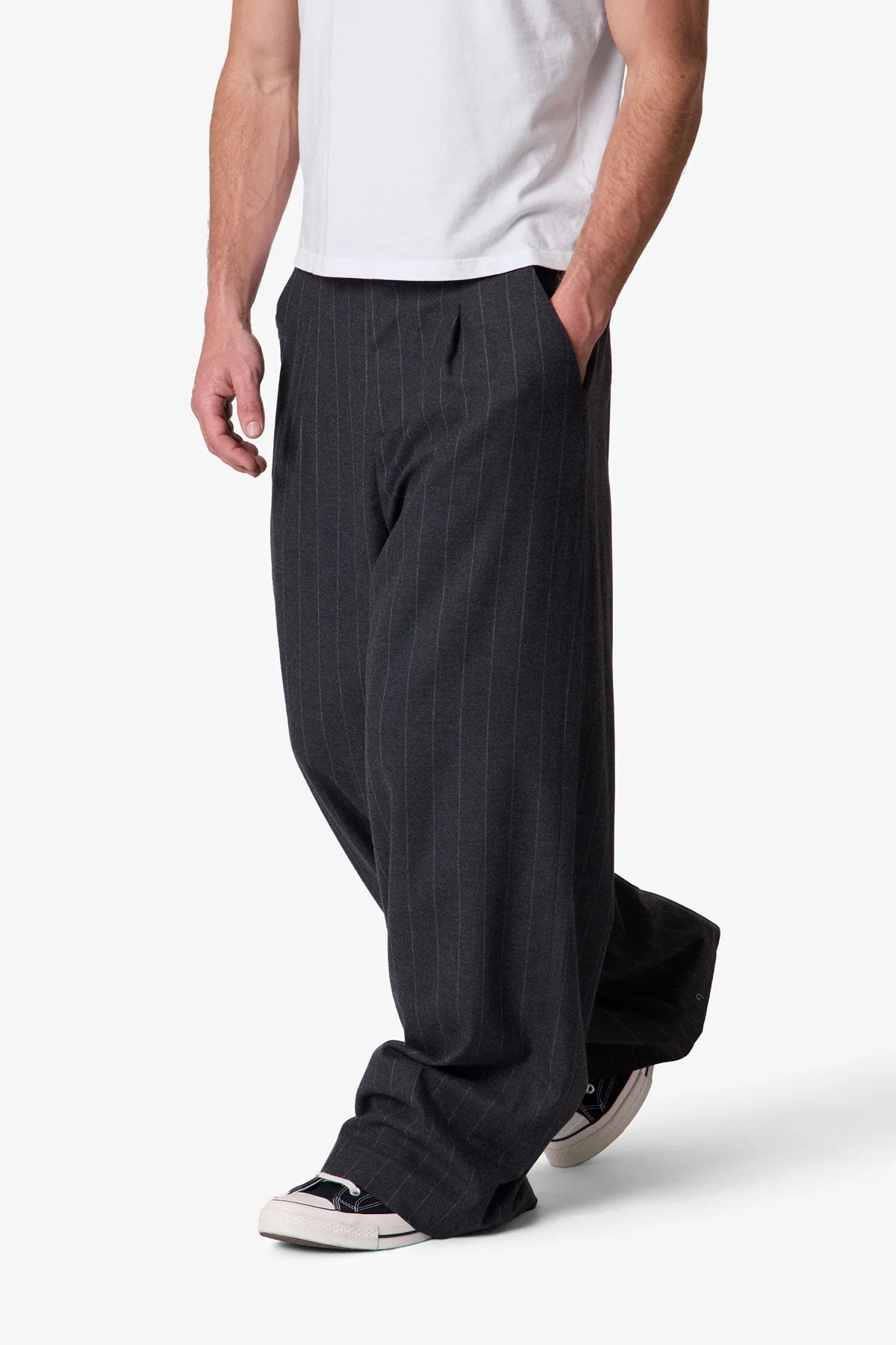 Easy Pleated Stripe Trouser - Grey/White - Image 6