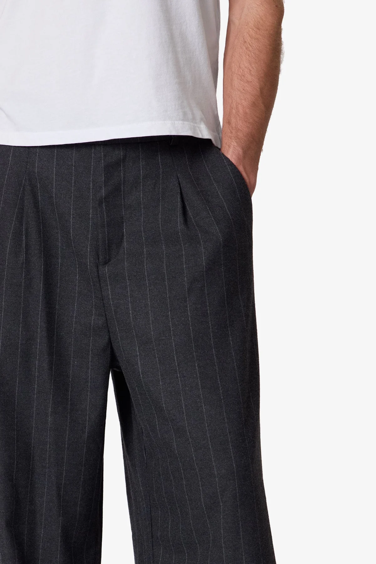 Easy Pleated Stripe Trouser - Grey/White - Image 7