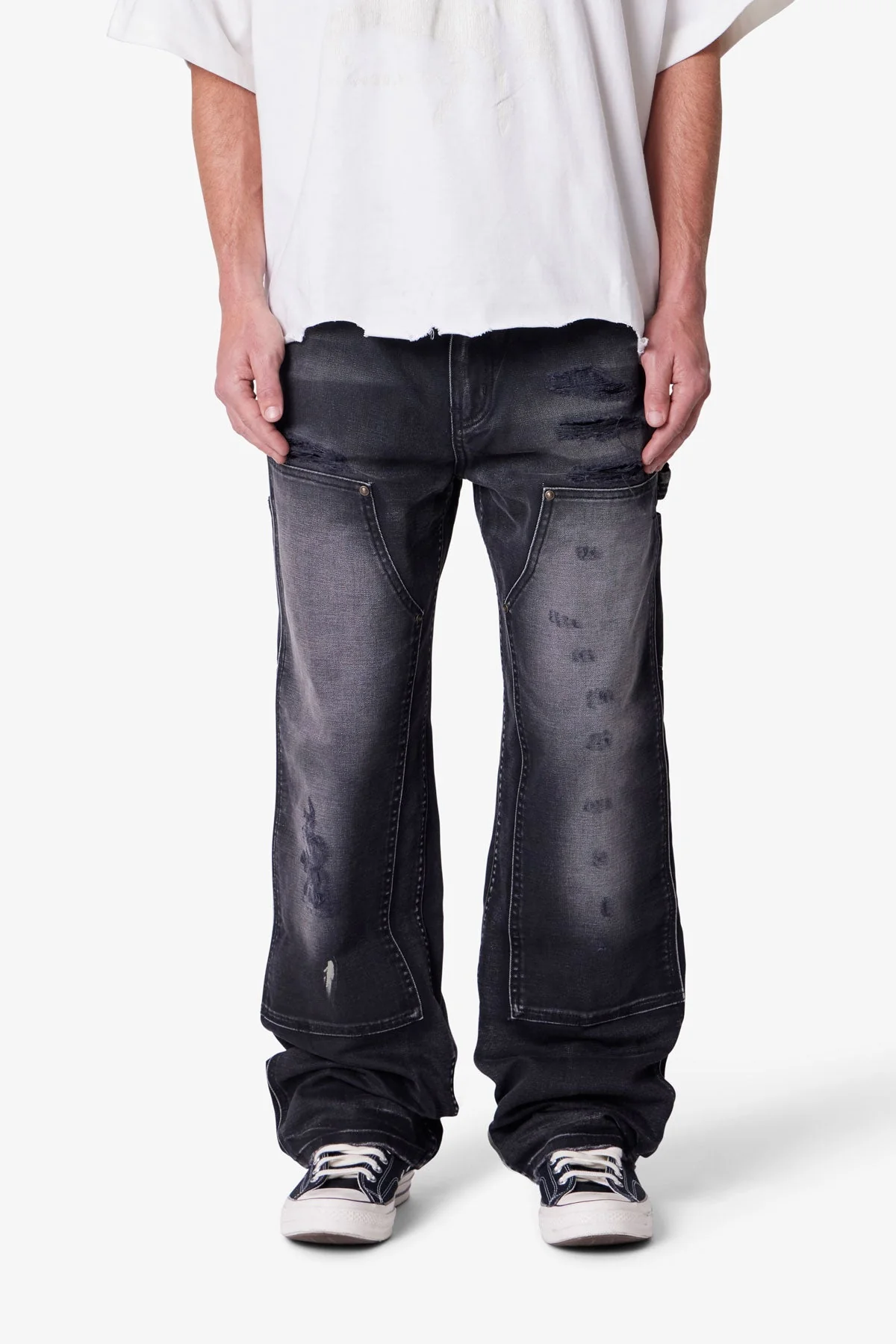 Faded Distressed Carpenter Pants - Black - Image 2