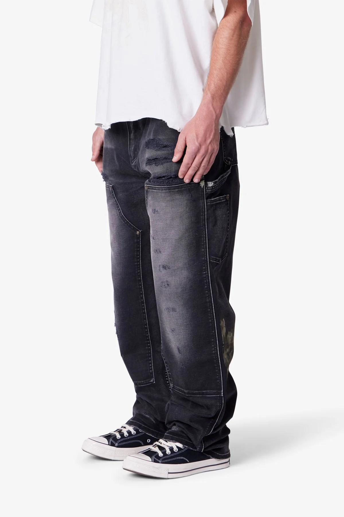 Faded Distressed Carpenter Pants - Black - Image 3