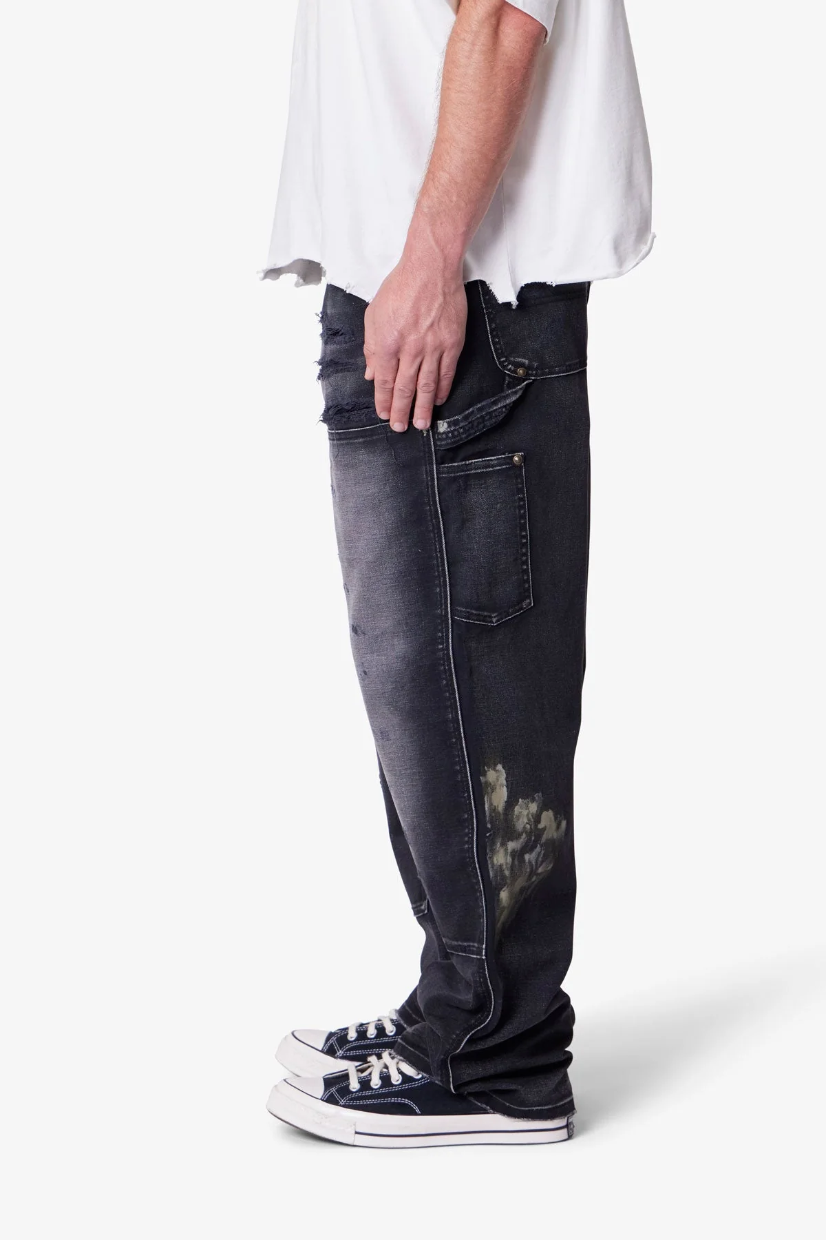 Faded Distressed Carpenter Pants - Black - Image 4