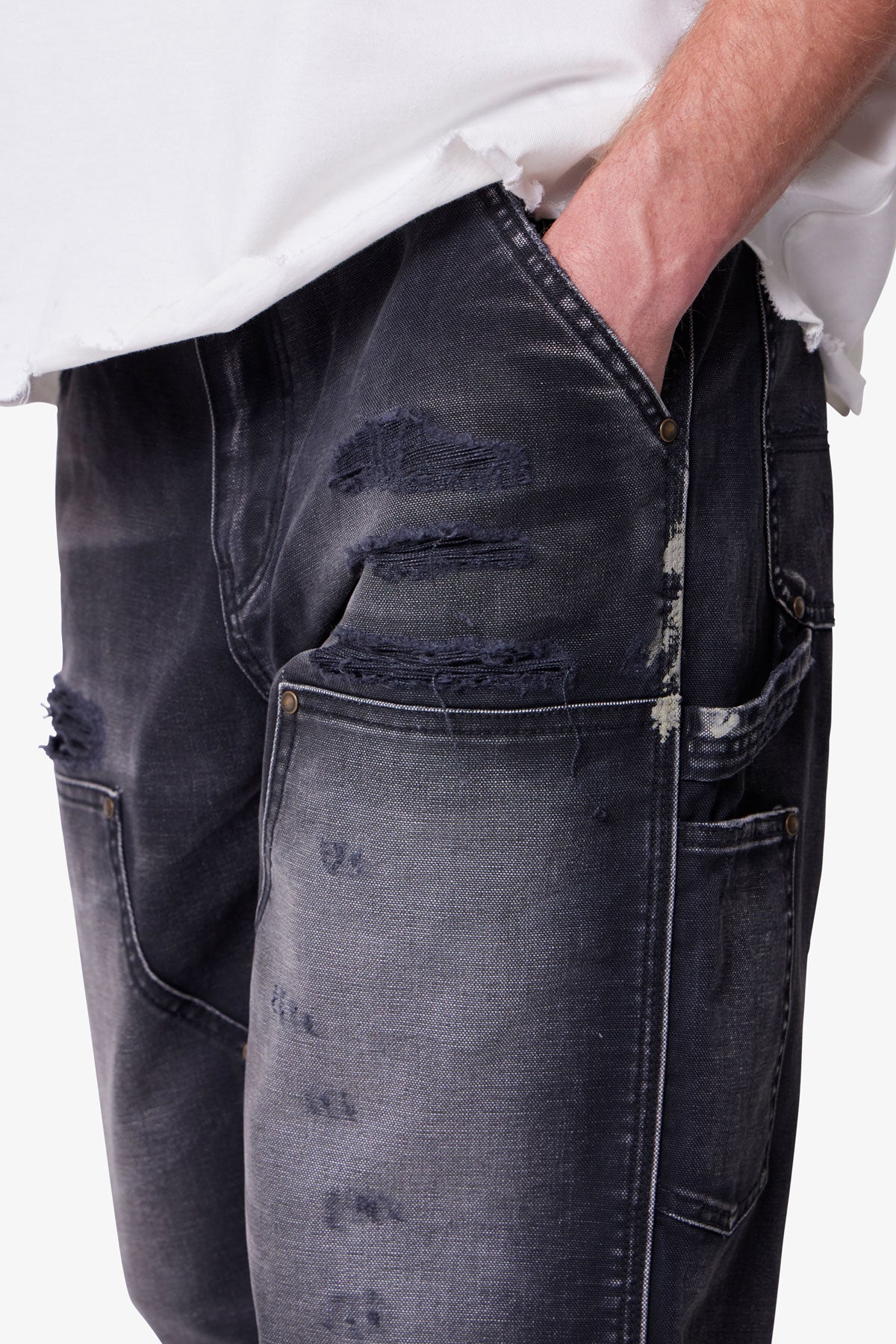 Faded Distressed Carpenter Pants - Black - Image 7