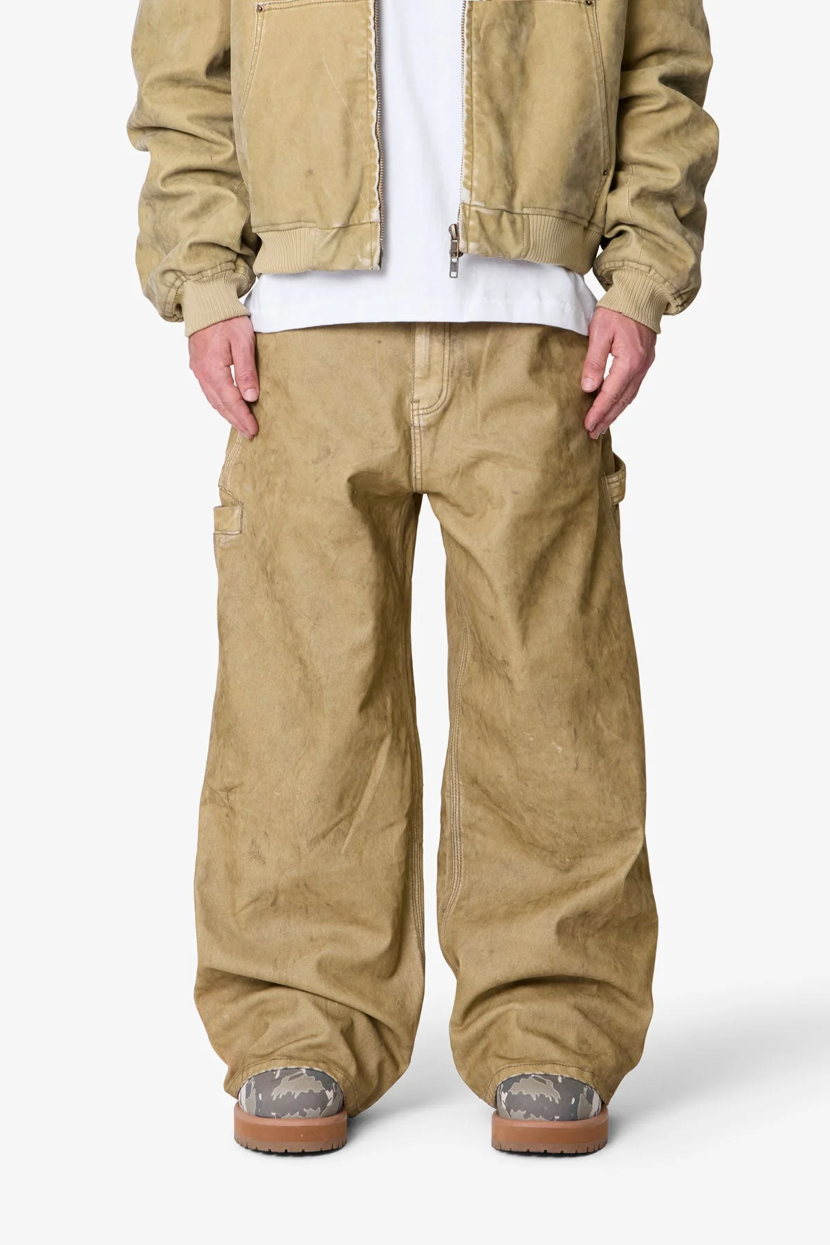 Flocked Oversized Work Pants - Tan - Image 2