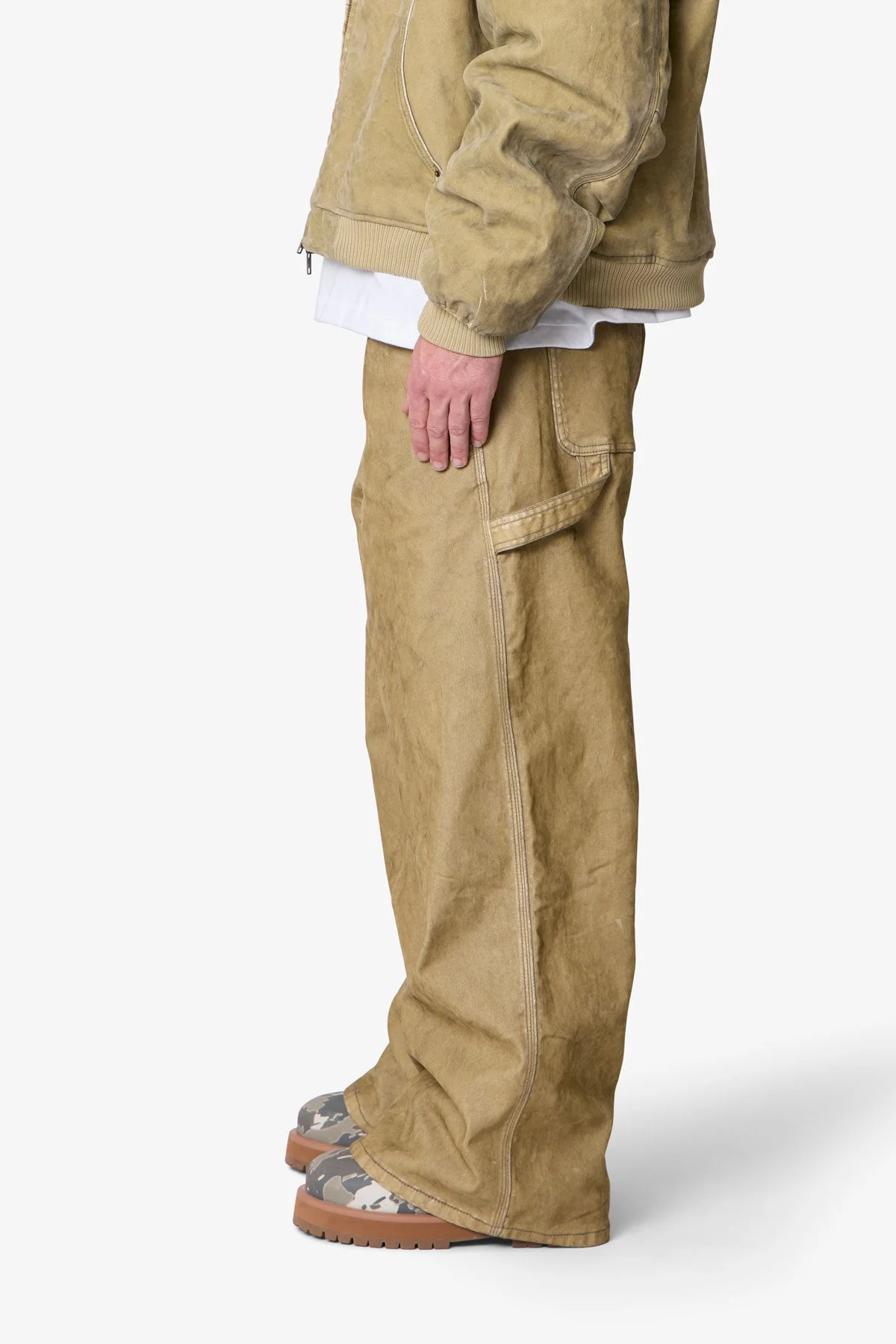 Flocked Oversized Work Pants - Tan - Image 4