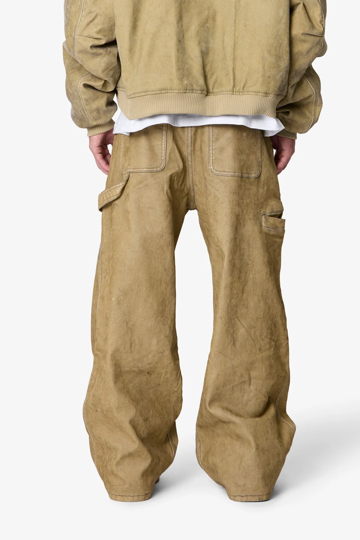 Flocked Oversized Work Pants - Tan - Image 5